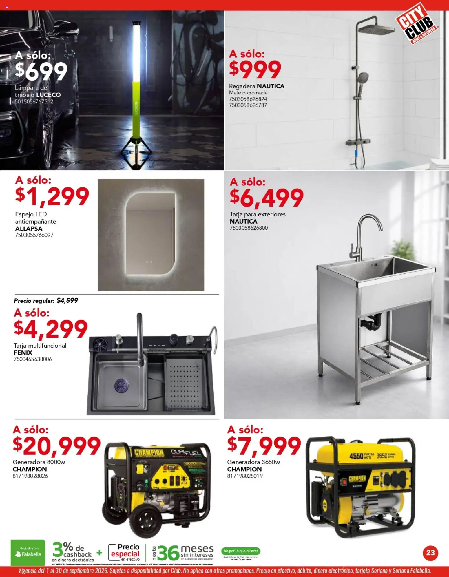 Nuevas ofertas de City Club válidas en toda la República Mexicana desde el 01/09/2026. ¡Encuentra las mejores ofertas en City Club catálogo! | Página: 23 | Productos: Mate, Regadera, Espejo, Lámpara