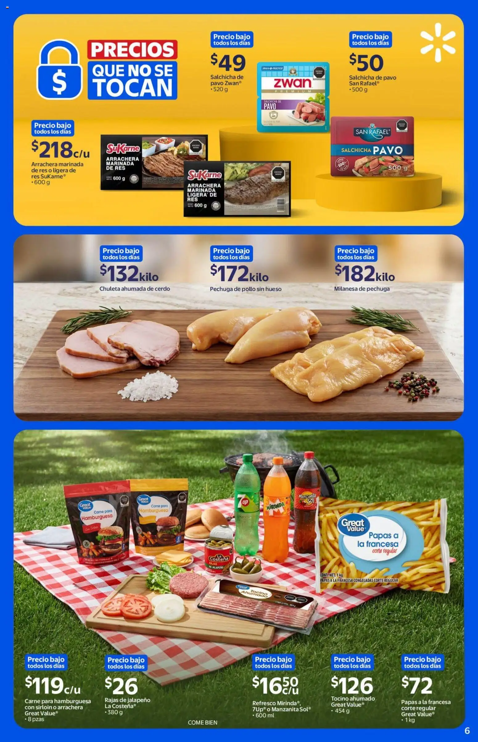 Nuevas ofertas de Walmart válidas en toda la República Mexicana desde el 20/08/2026. ¡Encuentra las mejores ofertas en Walmart folleto! | Página: 6 | Productos: Pollo, Tocino, Salchicha, Res