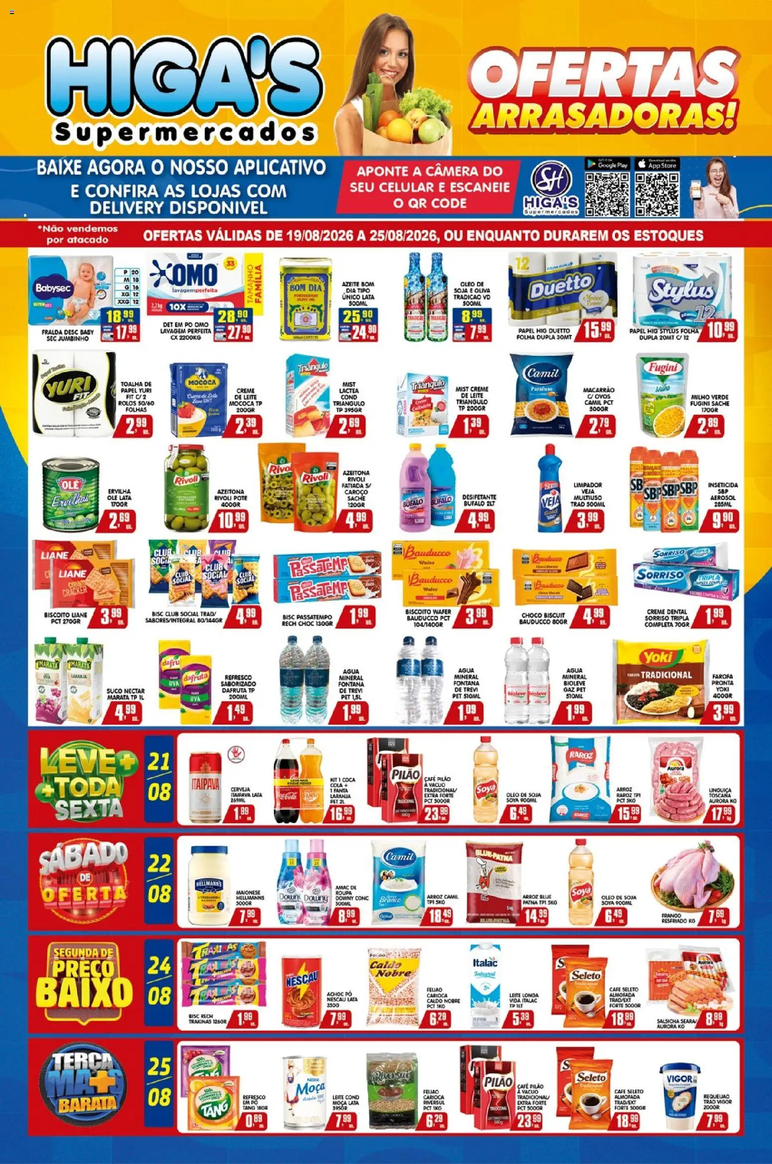 Higa's Supermercado Folheto - válido de 18/08/2026 | Página: 1 | Produtos: Almofada, Arroz, Macarrão, Câmera