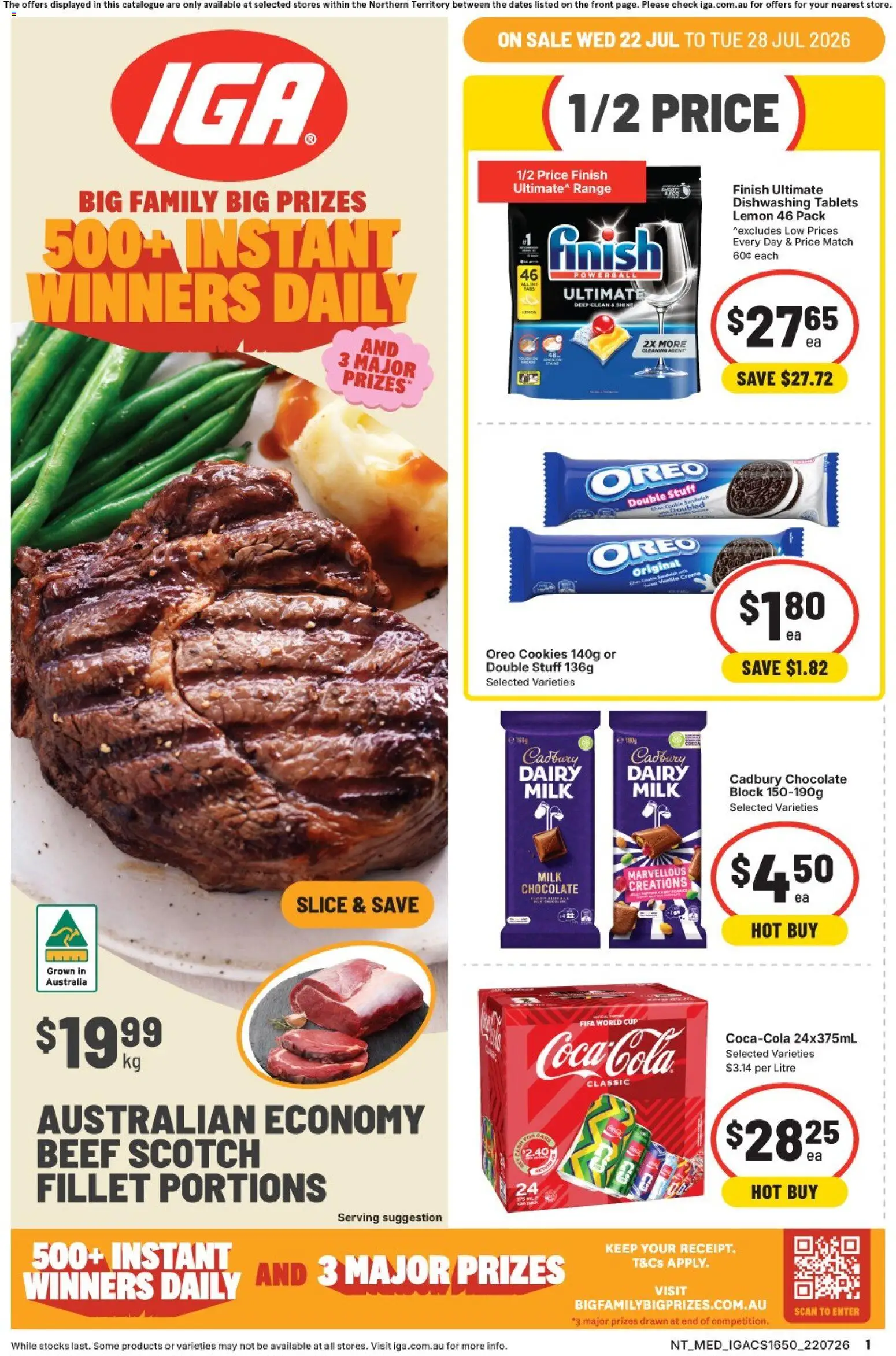 IGA catalogue - valid from 22/07/2026 | Page: 1 | Products: Dairy, Chocolate, Beef, Lemon