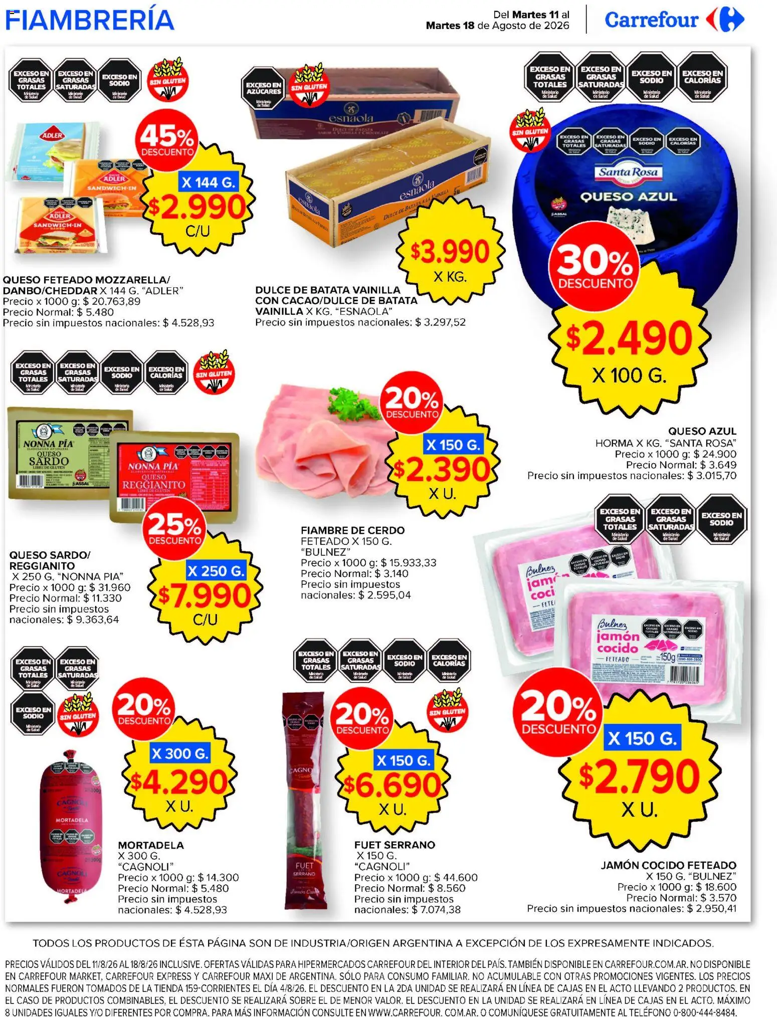 Carrefour ofertas │ válido desde el 11/08/2026 | Página: 9 | Productos: Vainilla, Jamón cocido, Batata, Jamón