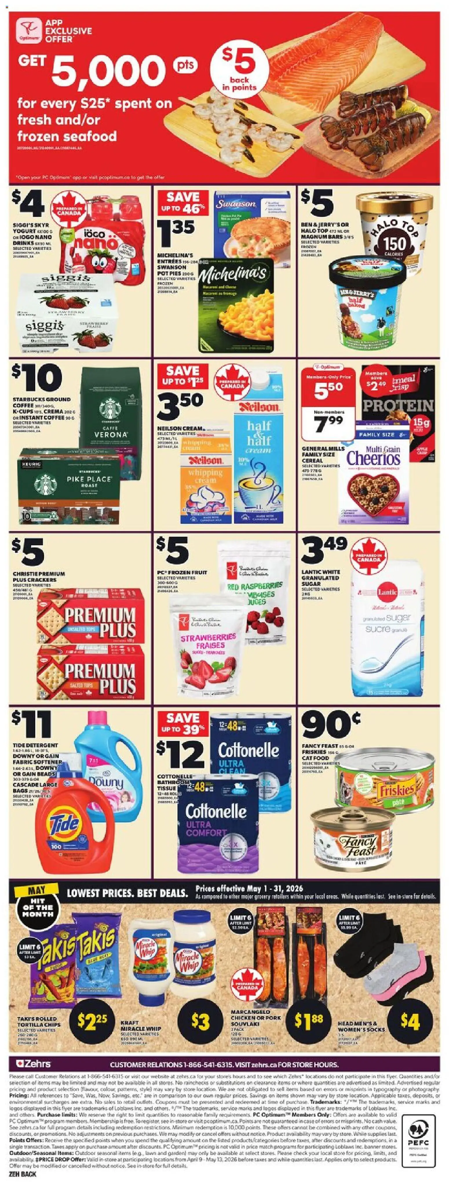 Zehrs flyer valid from May 7, 2026 | Page: 4 | Products: Cream, Seafood, Raspberries, Chicken