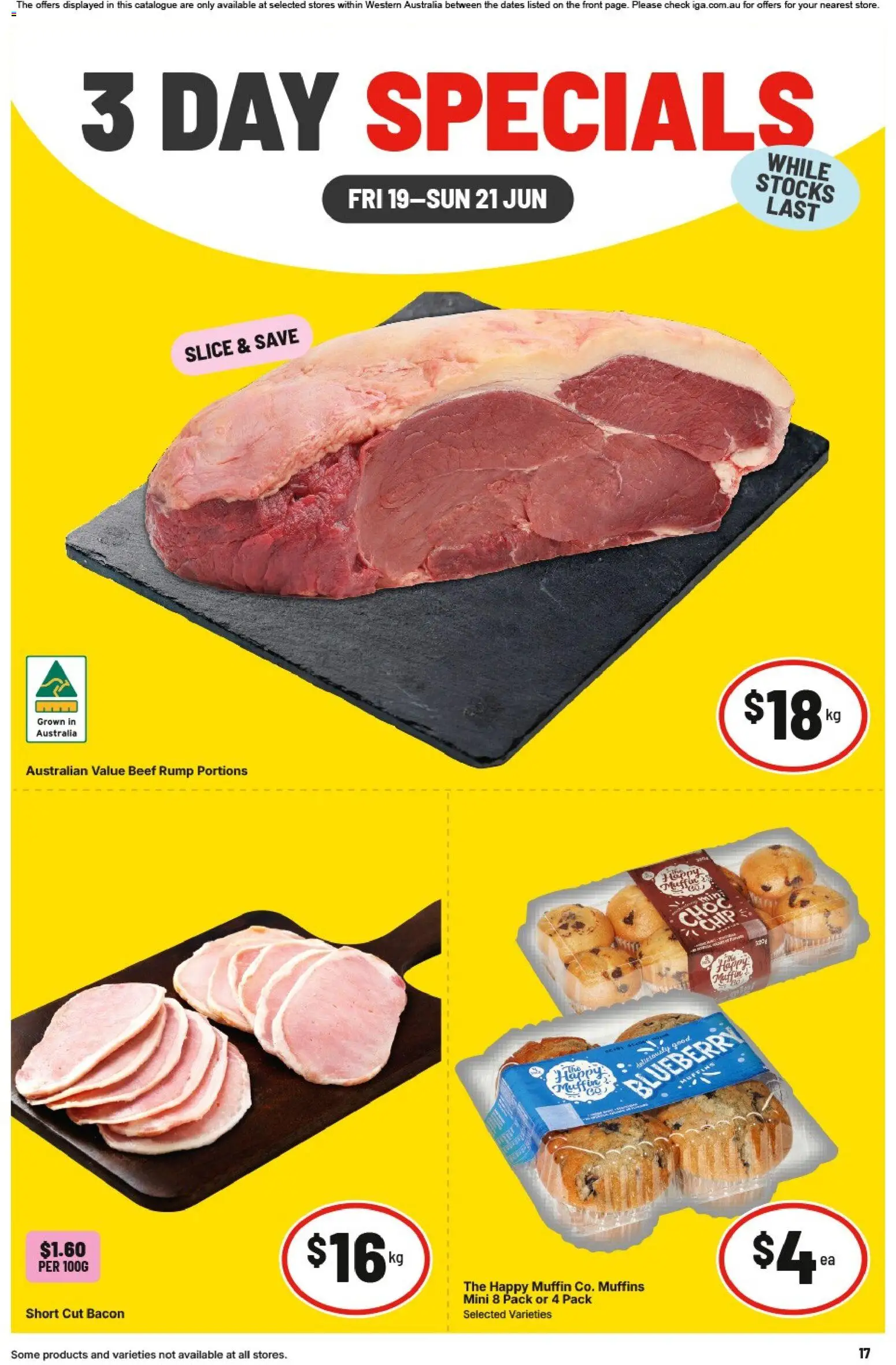 IGA catalogue - valid from 19.06.2026 | Page: 1 | Products: Bacon, Muffins, Beef
