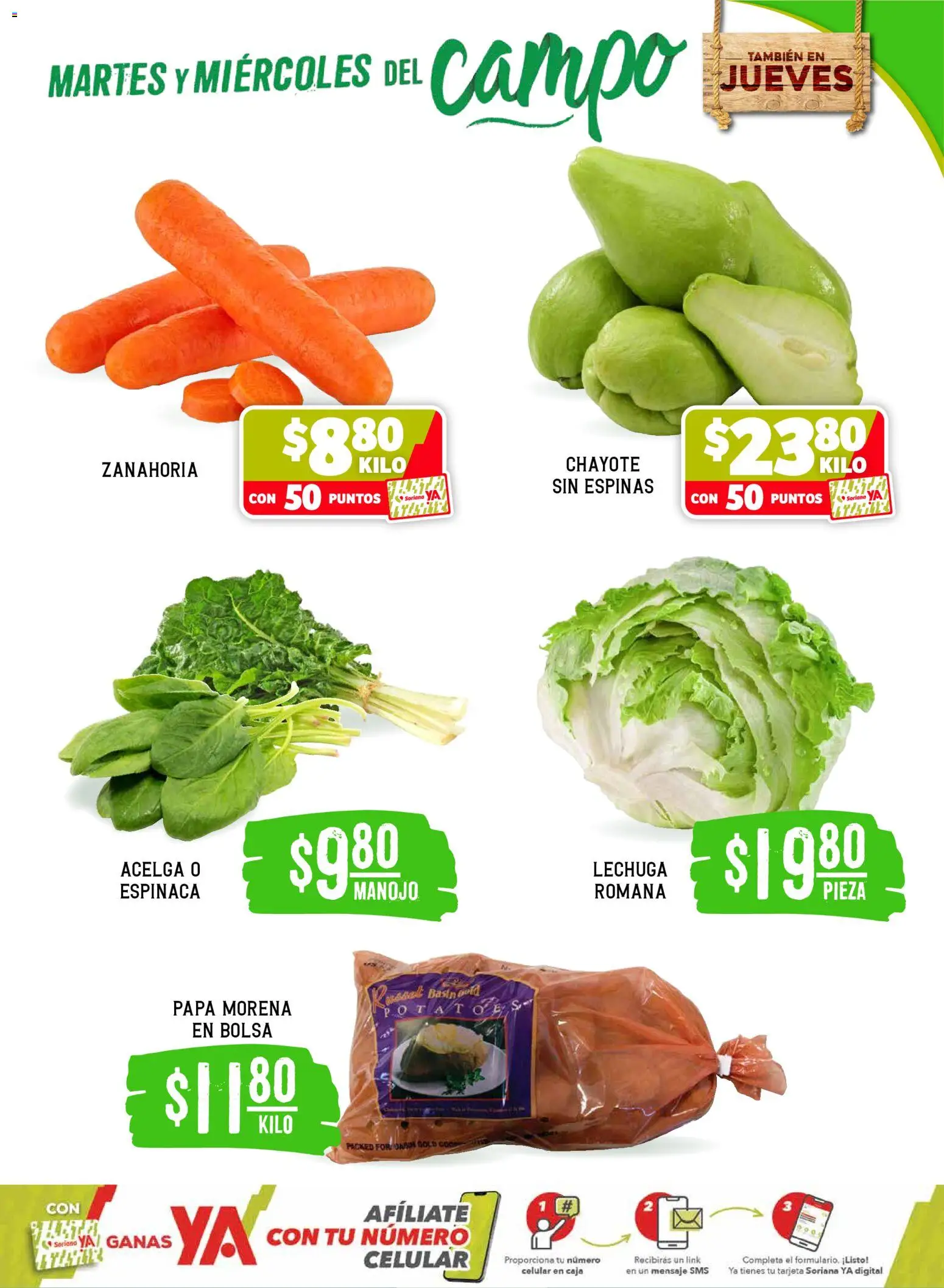 Nuevas ofertas de Soriana válidas en toda la República Mexicana desde el 19.05.2026. ¡Encuentra las mejores ofertas en Soriana Martes y Miércoles del Campo Súper: Saltillo y Torreón! | Página: 3 | Productos: Acelga, Lechuga, Espinaca, Zanahoria
