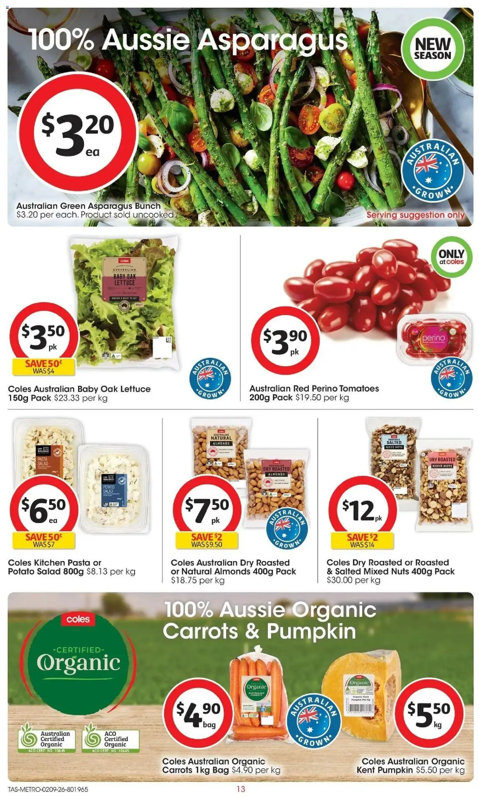 Coles catalogue - valid from 02/09/2026 | Page: 13 | Products: Potato salad, Pasta, Asparagus, Bag