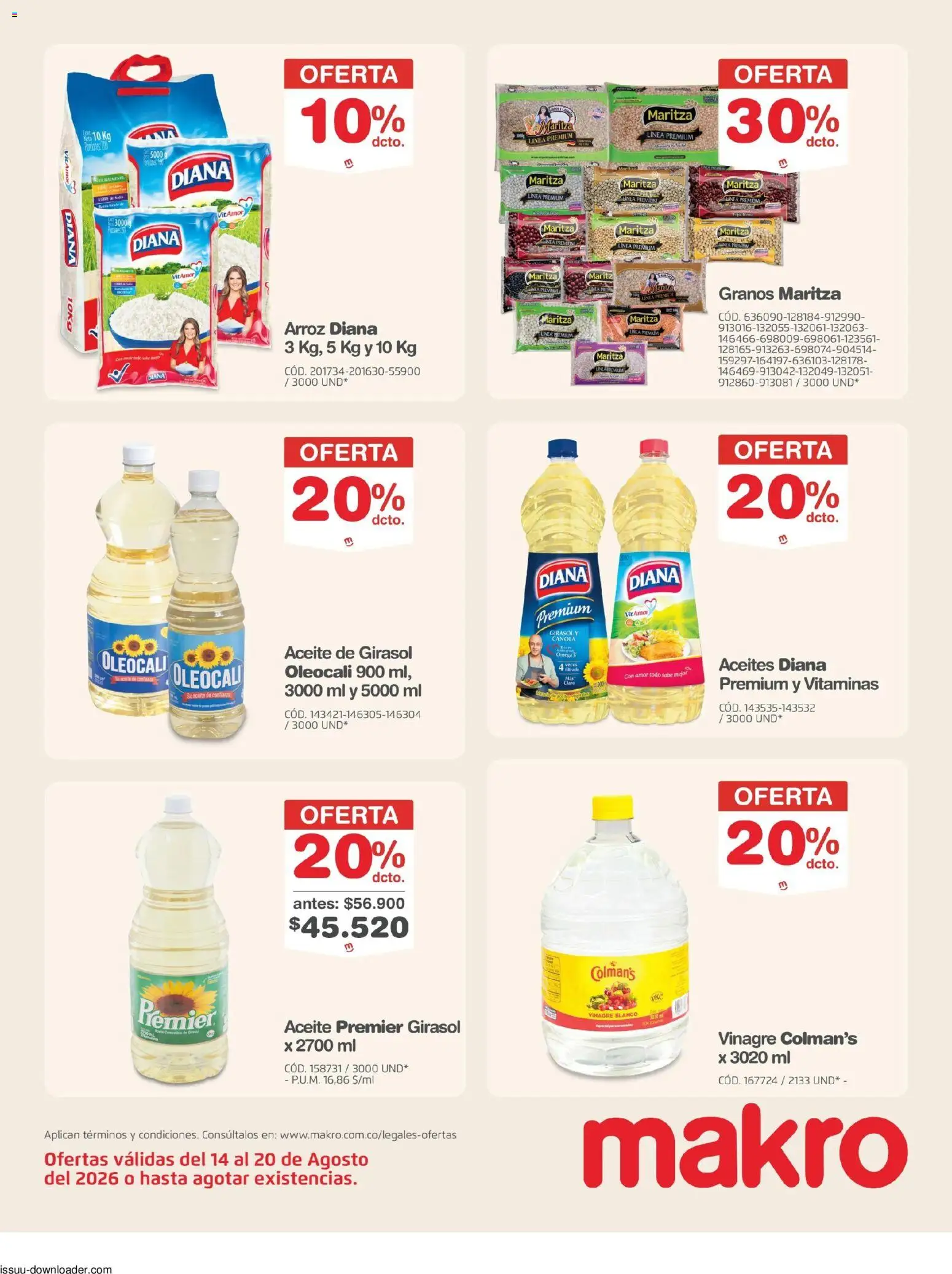 Makro revista - valida desde el 14/08/2026 | Página: 13 | Productos: Aceite de girasol, Vinagre blanco, Vitaminas, Aceite