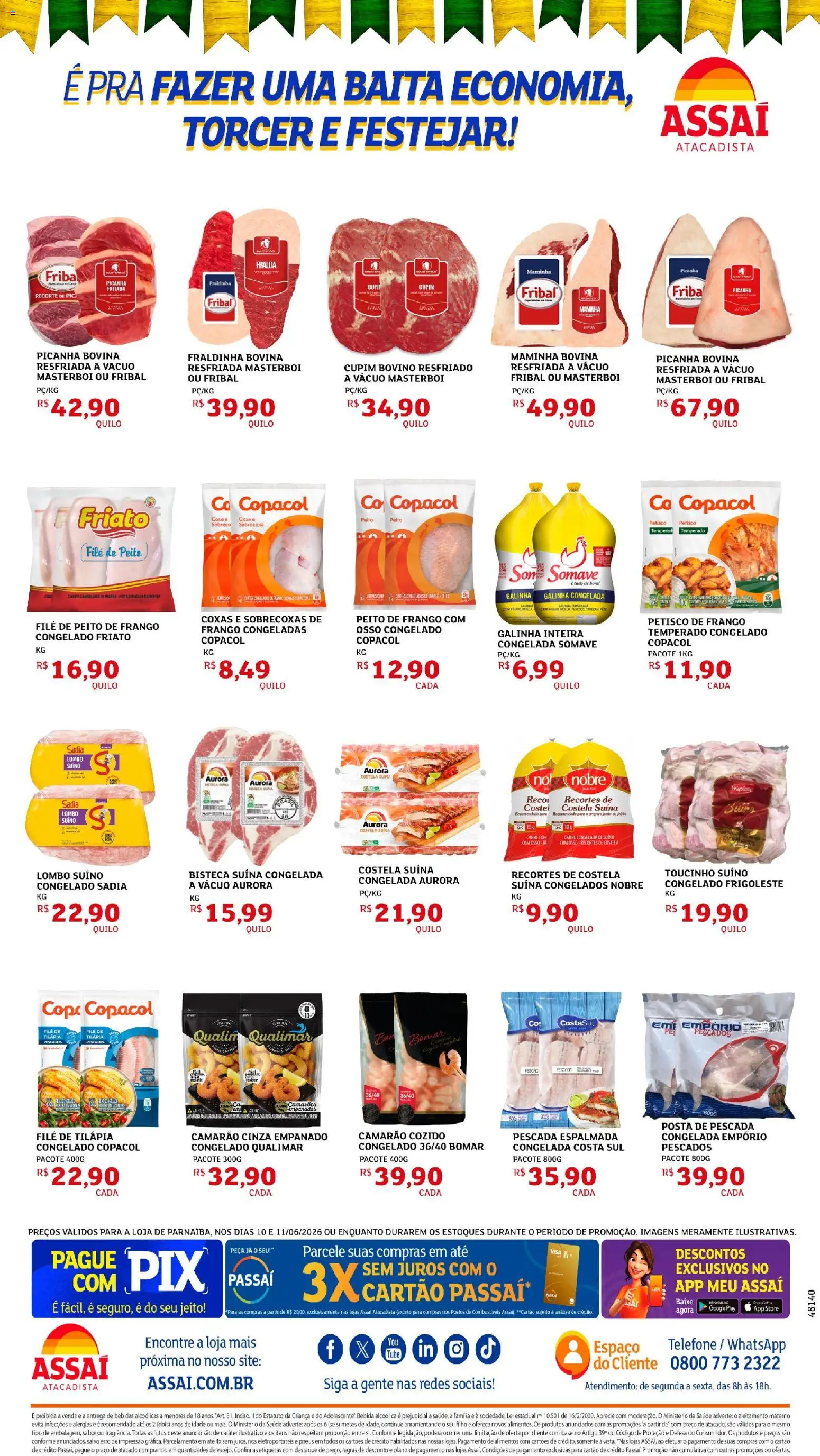 Assaí Atacadista Folheto - válido de 10.06.2026 | Página: 2 | Produtos: Maminha, Carne, Telefone, Filé de tilápia