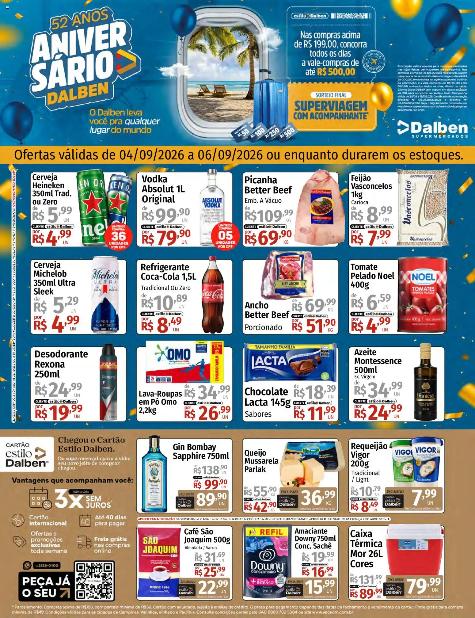 Supermercado Dalben Folheto - válido de 04/09/2026 | Página: 1 | Produtos: Desodorante, Bife ancho, Caixa, Gin