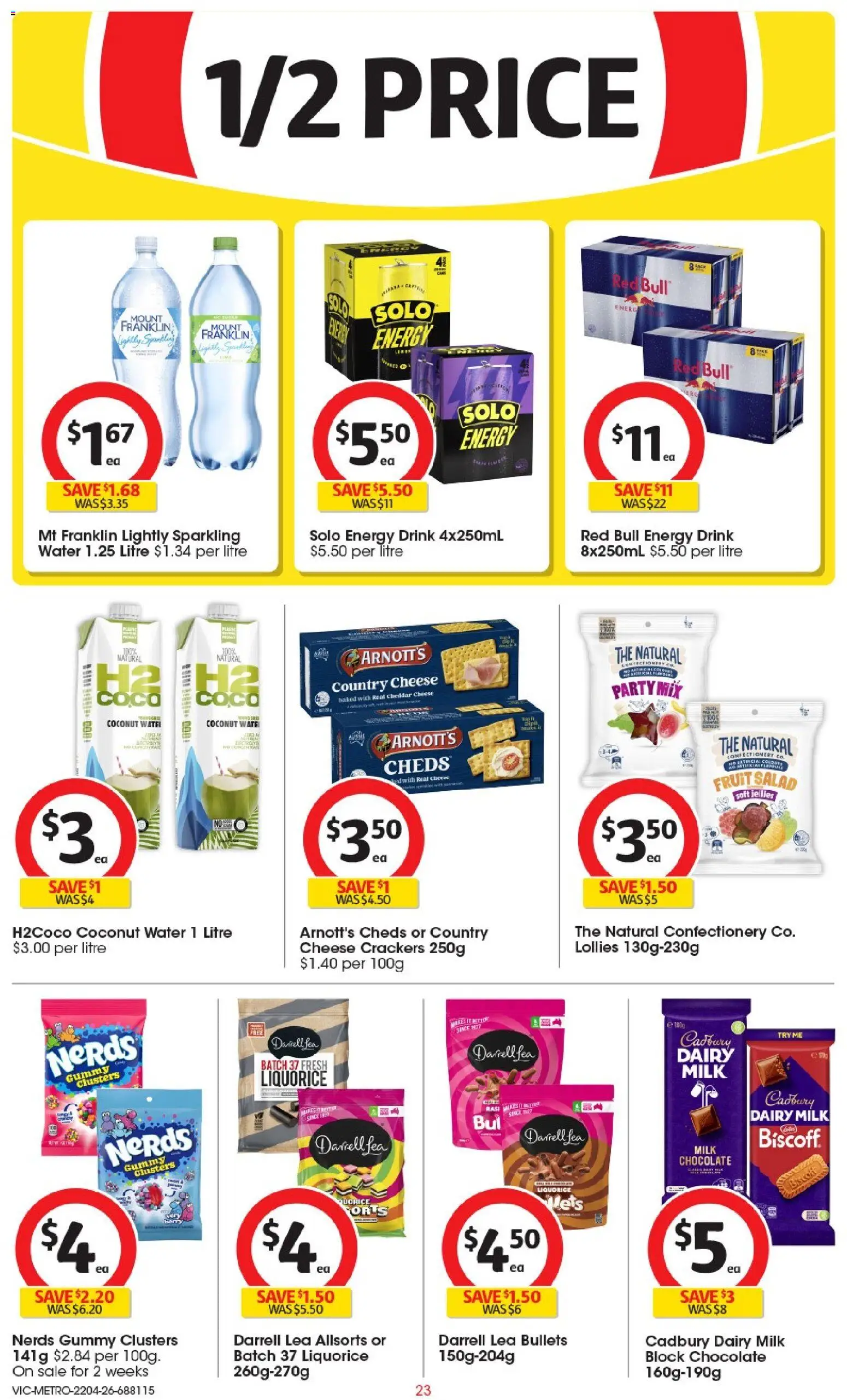 Coles catalogue - valid from 22.04.2026 | Page: 23 | Products: Energy drink, Chocolate, Salad, Water