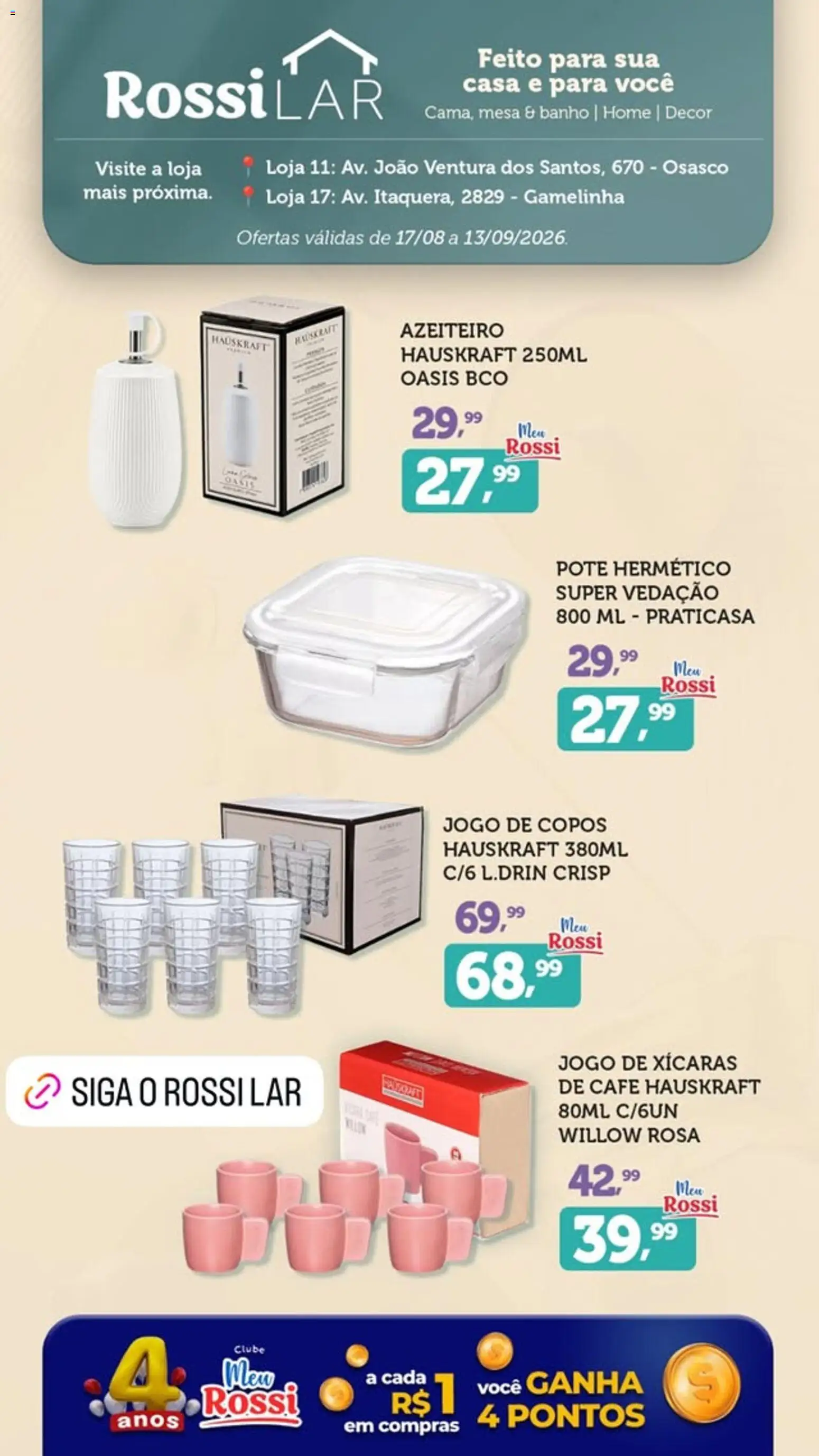 Rossi Supermercados Folheto - válido de 17/08/2026 | Página: 2 | Produtos: Hauskraft, Jogo de xicaras, Mesa, Café