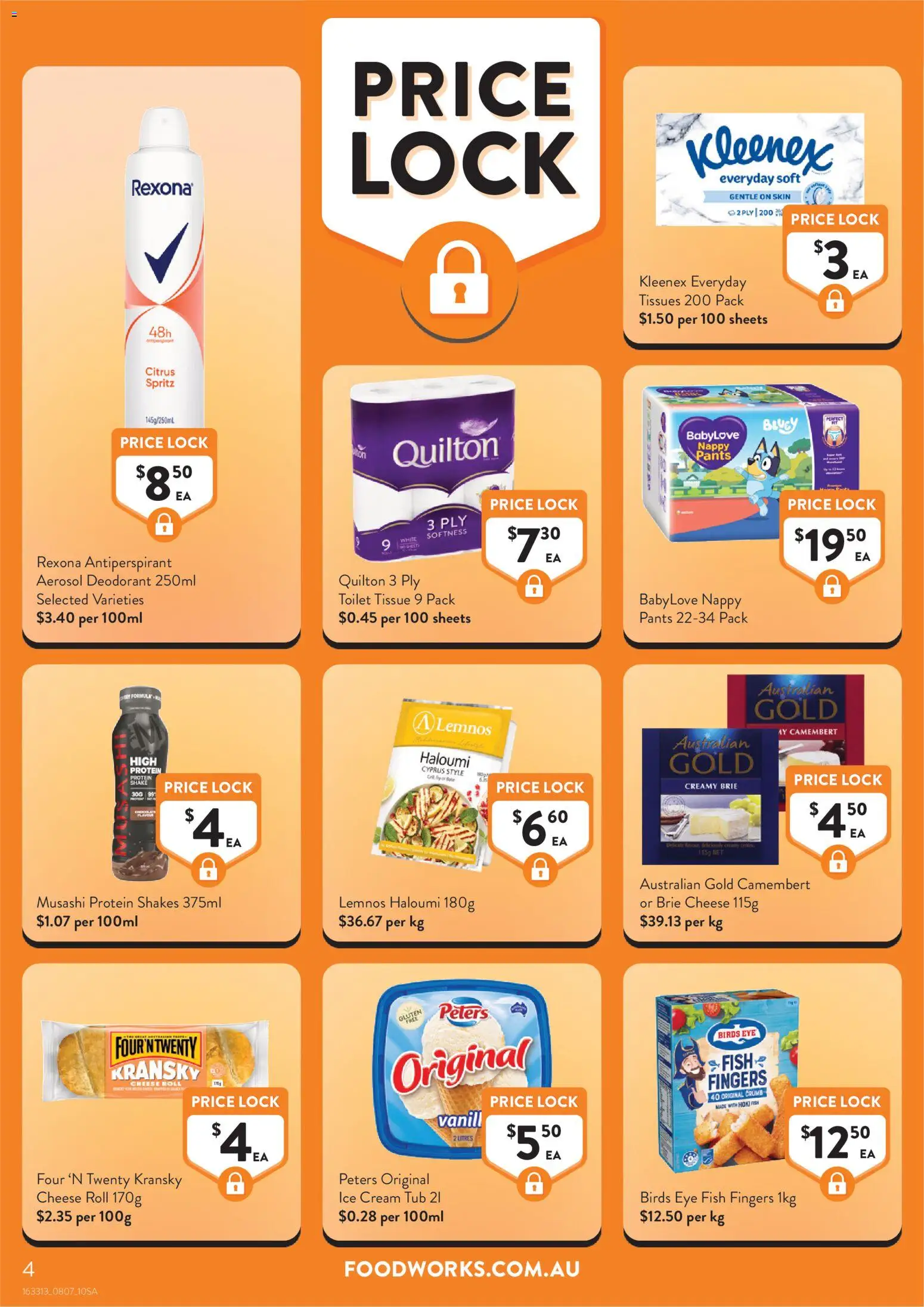 Foodworks catalogue - valid from 08/07/2026 | Page: 4 | Products: Cheese, Deodorant, Antiperspirant, Pants