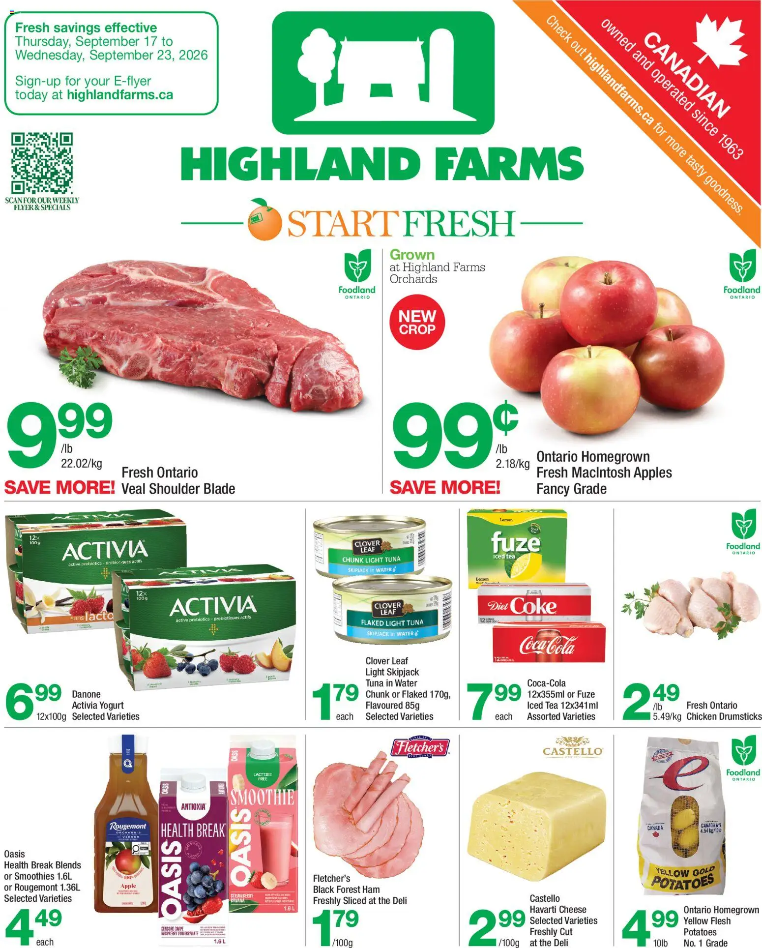 Highland Farms flyer valid from Sep 17, 2026 | Page: 1 | Products: Tea, Iced tea, Tuna, Ham