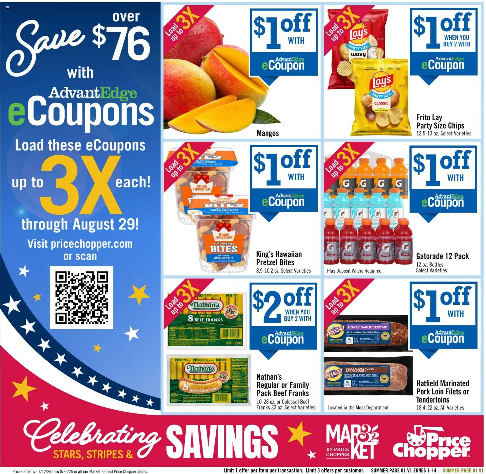 Price Chopper Celebrate Summer - valid from 07/12/2026 | Page: 1 | Products: Pork, Beef, Chips, Garlic