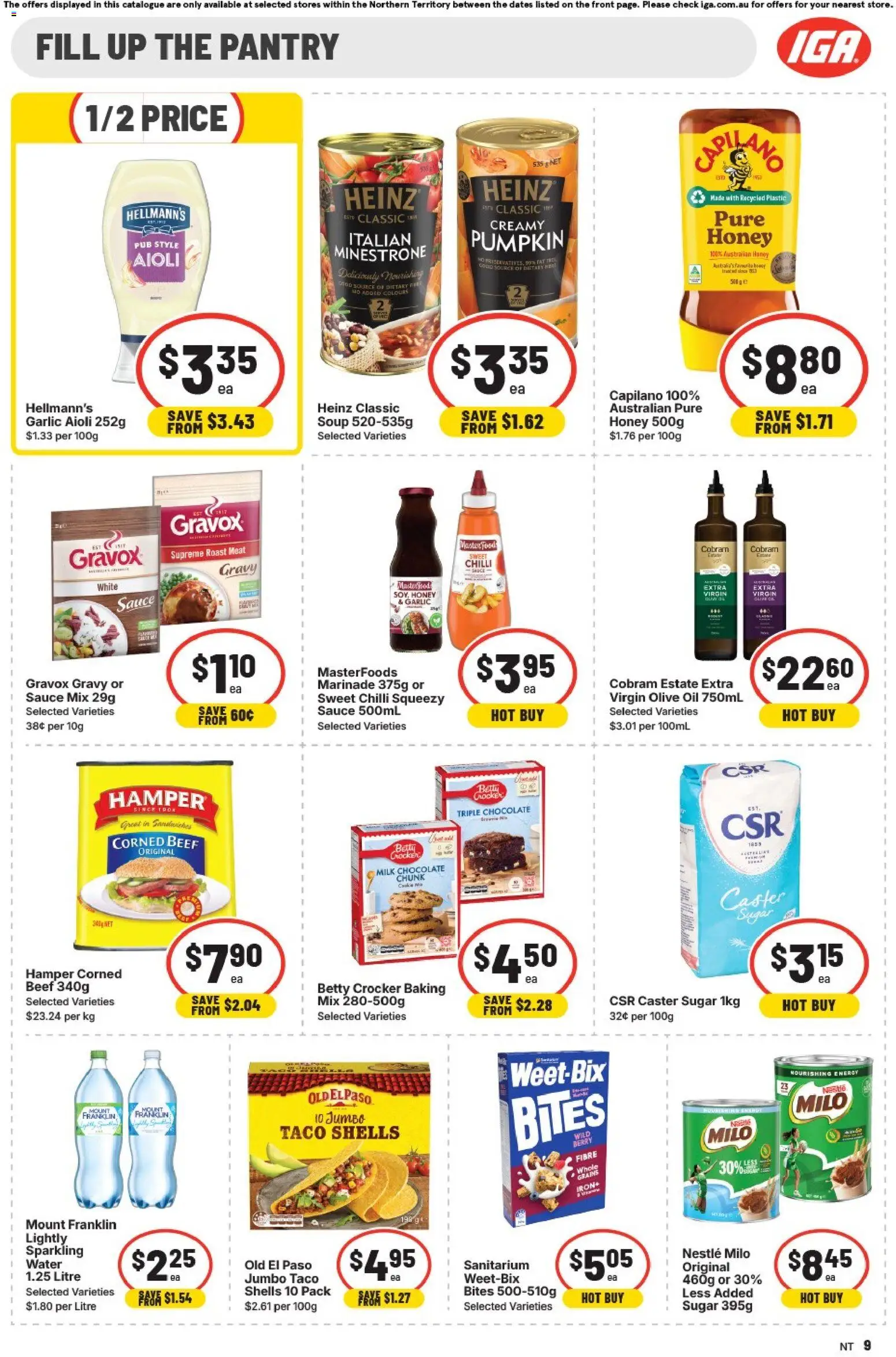 IGA catalogue - valid from 01/07/2026 | Page: 9 | Products: Milk, Honey, Meat, Sugar