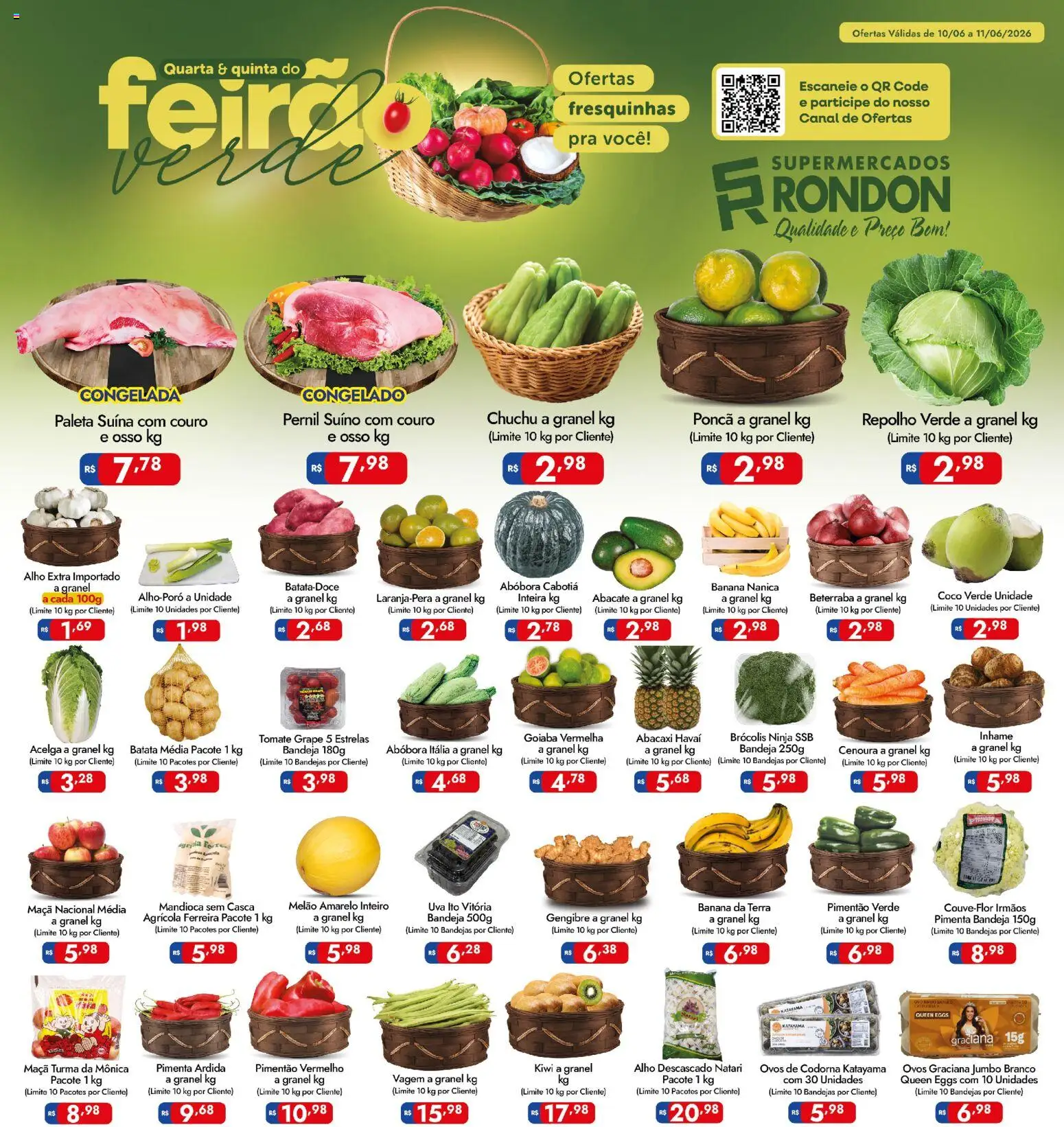 Supermercados Rondon Folheto - válido de 10.06.2026 | Página: 1 | Produtos: Goiaba, Melão, Repolho, Kiwi