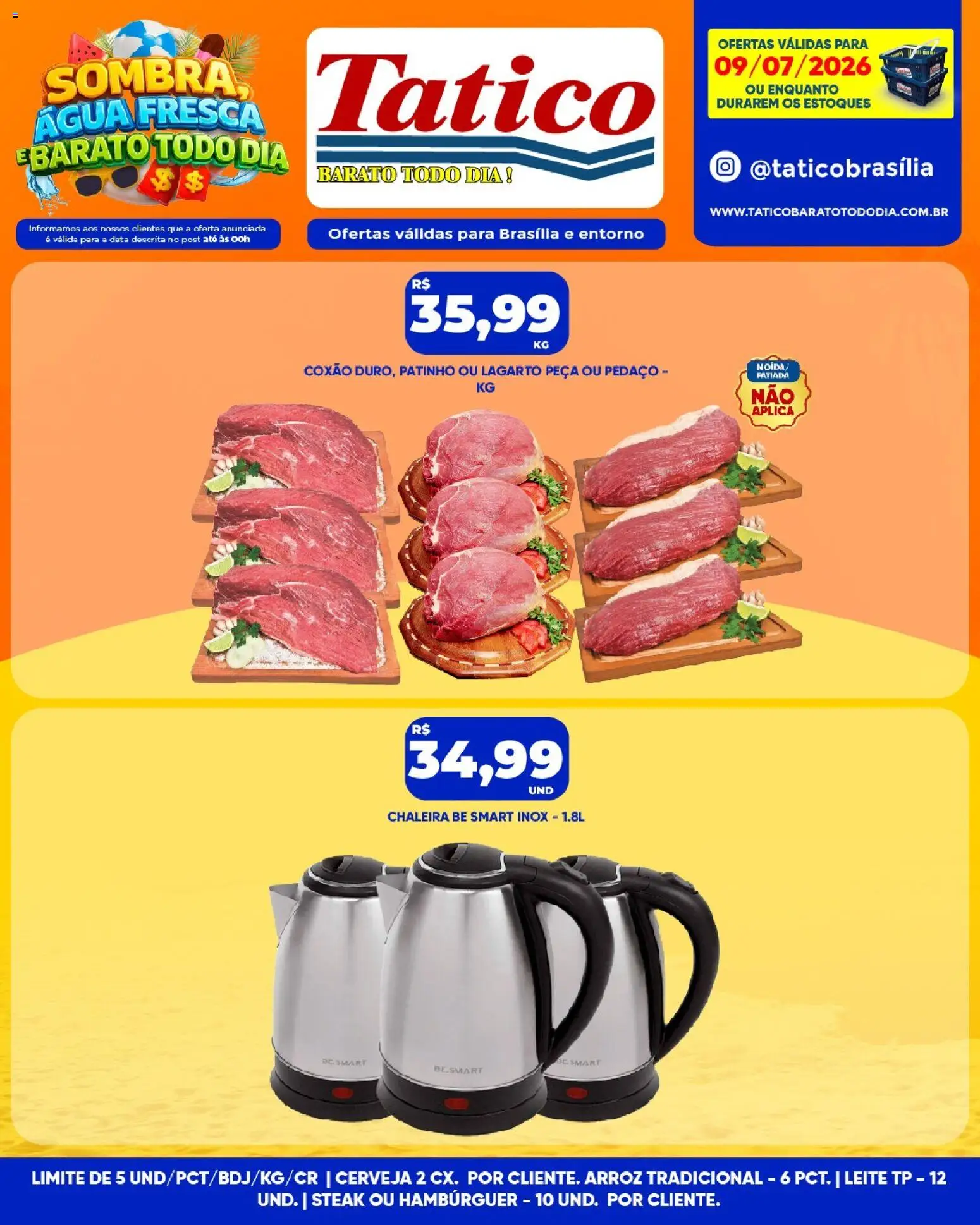 Tatico Folheto - válido de 09/07/2026 | Página: 13 | Produtos: Chaleira, Cerveja, Arroz, Hambúrguer