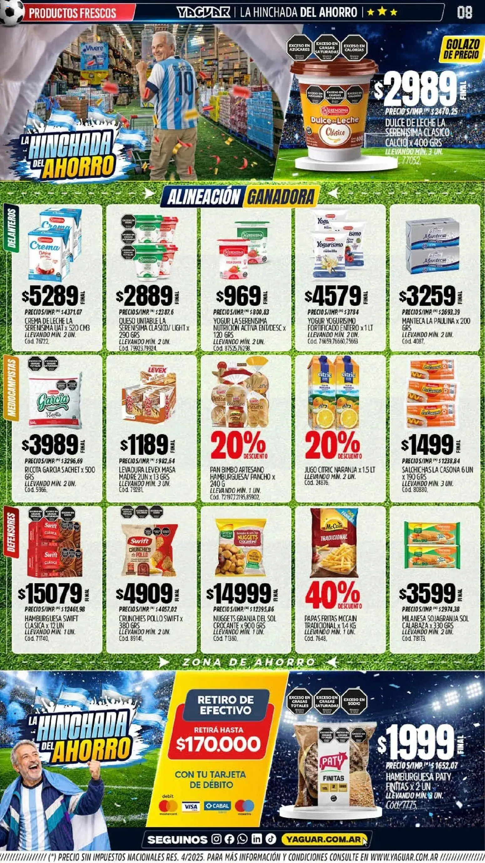 Yaguar - Oferta Semanal Santa Fé │ válido desde el 08.06.2026 | Página: 8 | Productos: Milanesa, Manteca, Yogur, Papas fritas