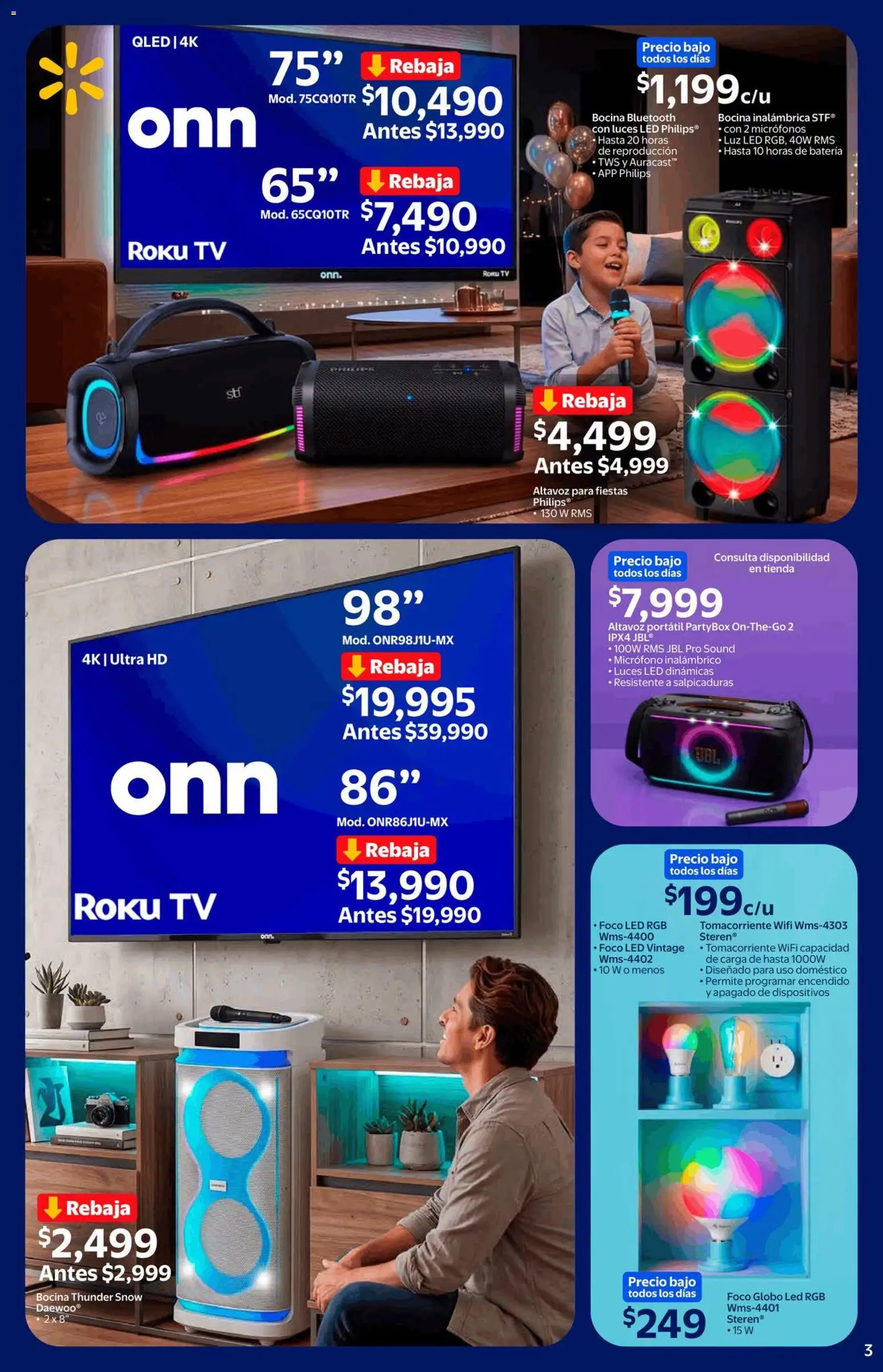 Nuevas ofertas de Walmart válidas en toda la República Mexicana desde el 21/09/2026. ¡Encuentra las mejores ofertas en Walmart folleto El siguiente nivel, empieza aquí! | Página: 3 | Productos: Bocina, Bocina Bluetooth, Batería, Foco
