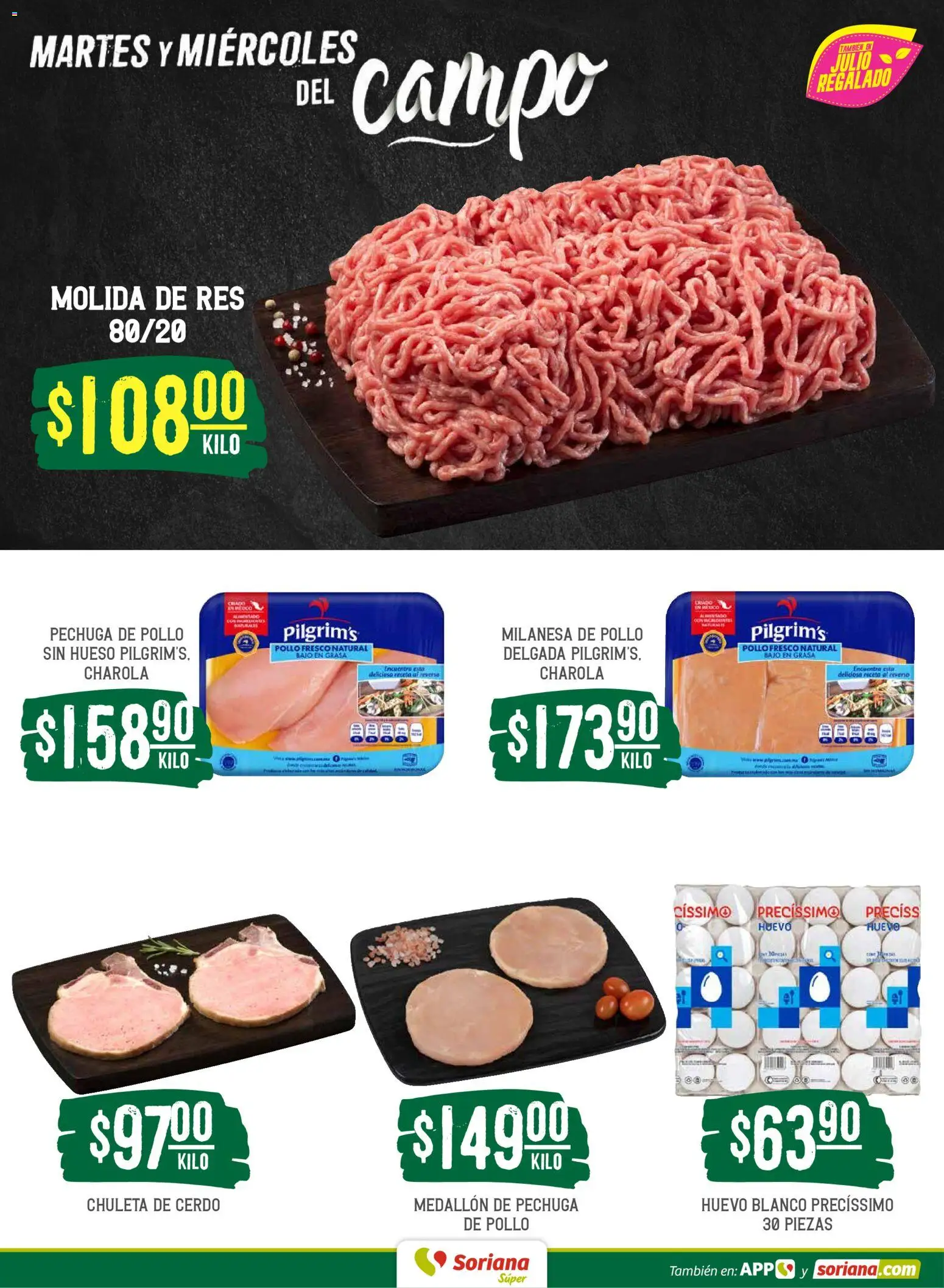Nuevas ofertas de Soriana válidas en toda la República Mexicana desde el 26.05.2026. ¡Encuentra las mejores ofertas en Soriana Martes y Miércoles del Campo Súper: Ags, Nay, Jal, Qro, Col, Mich, Gto, Hgo, Tlax, Mor, Pue, Gro, Oax, Edo. de Mex, Vall! | Página: 4 | Productos: Pollo, Milanesa, Huevo, Res