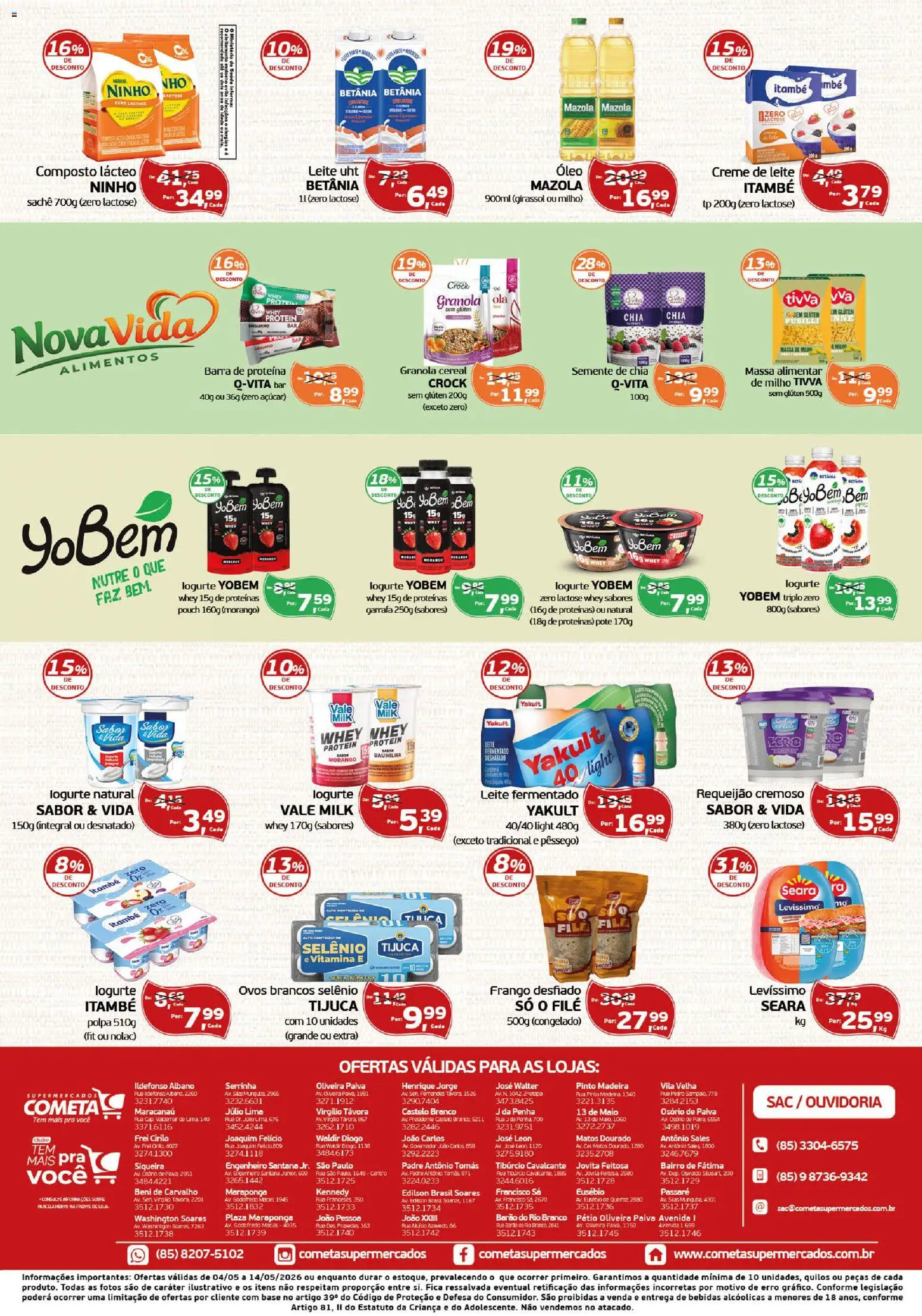 Cometa Supermercados Folheto - válido de 04.05.2026 | Página: 2 | Produtos: Leite, Açúcar, Creme de leite, Whey protein