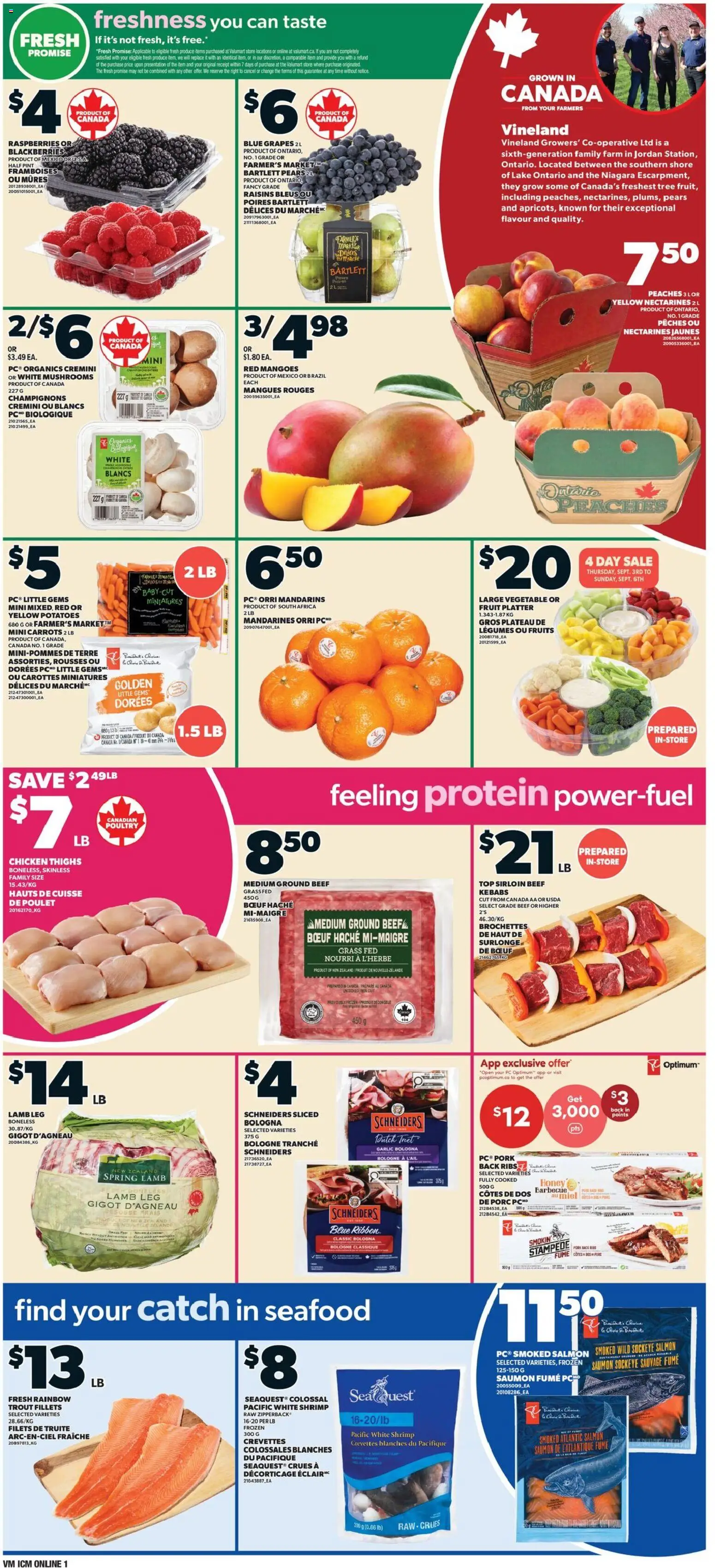 Valu Mart flyer valid from Sep 3, 2026 | Page: 3 | Products: Salmon, Trout, Smoked salmon, Raisins