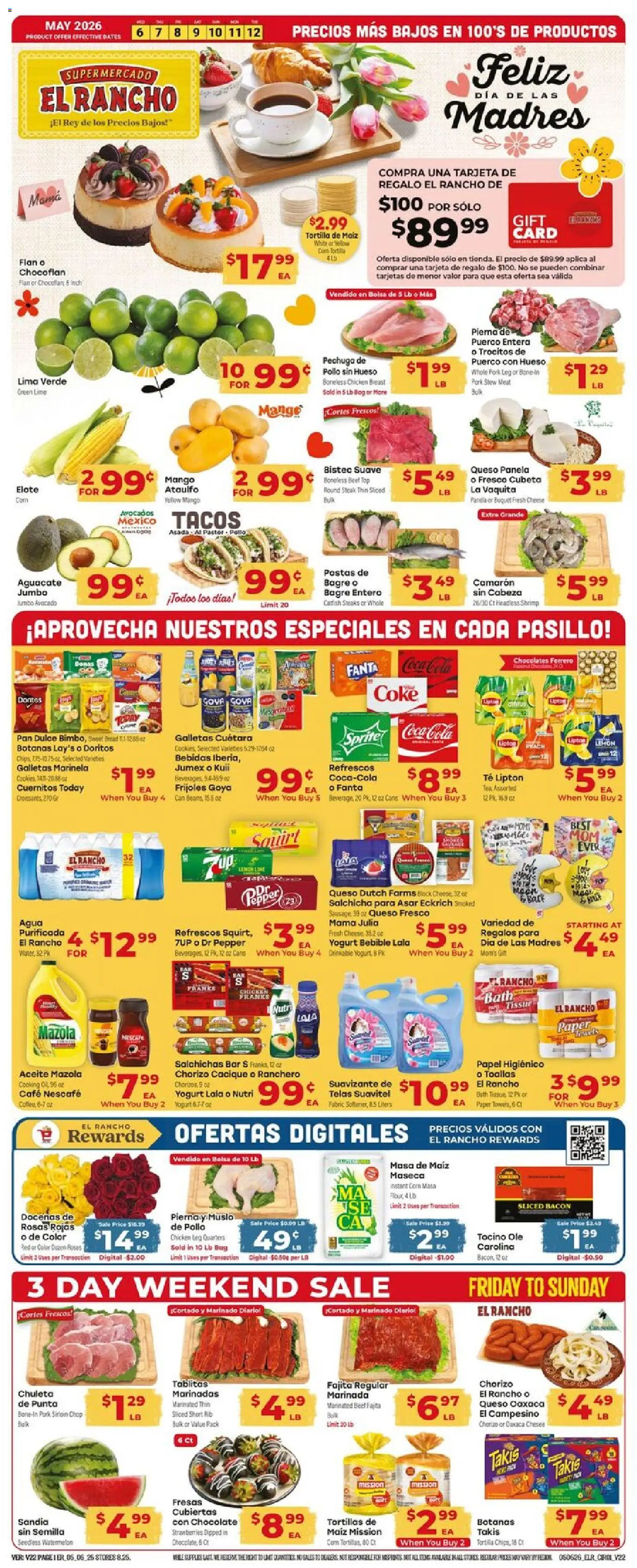 El Rancho Weekly Ad - valid from 06.05.2026 | Page: 1 | Products: Pork, Tea, Sausage, Peach
