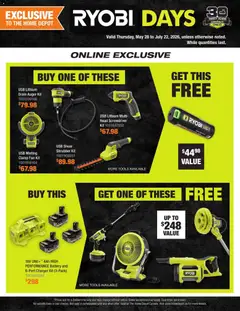 Preview of Home Depot flyer - Ryobi Days from shop Home Depot valid from May 28, 2026 | Page: 4 | Products: Fan, Battery