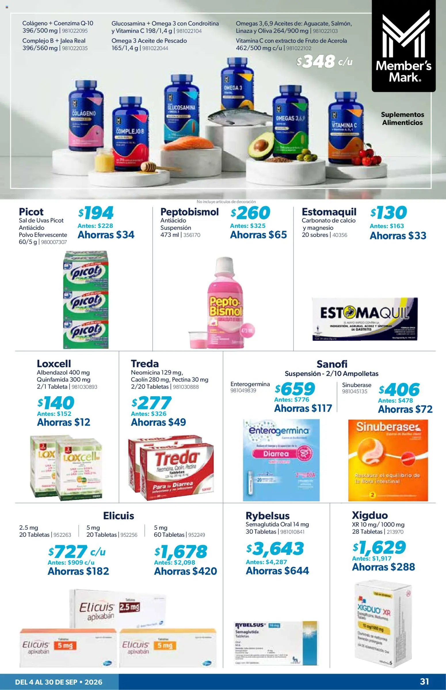 Nuevas ofertas de Sam's Club válidas en toda la República Mexicana desde el 04/09/2026. ¡Encuentra las mejores ofertas en Sam's Club catálogo! | Página: 31 | Productos: Aceite, Omega 3, Polvo, Tableta