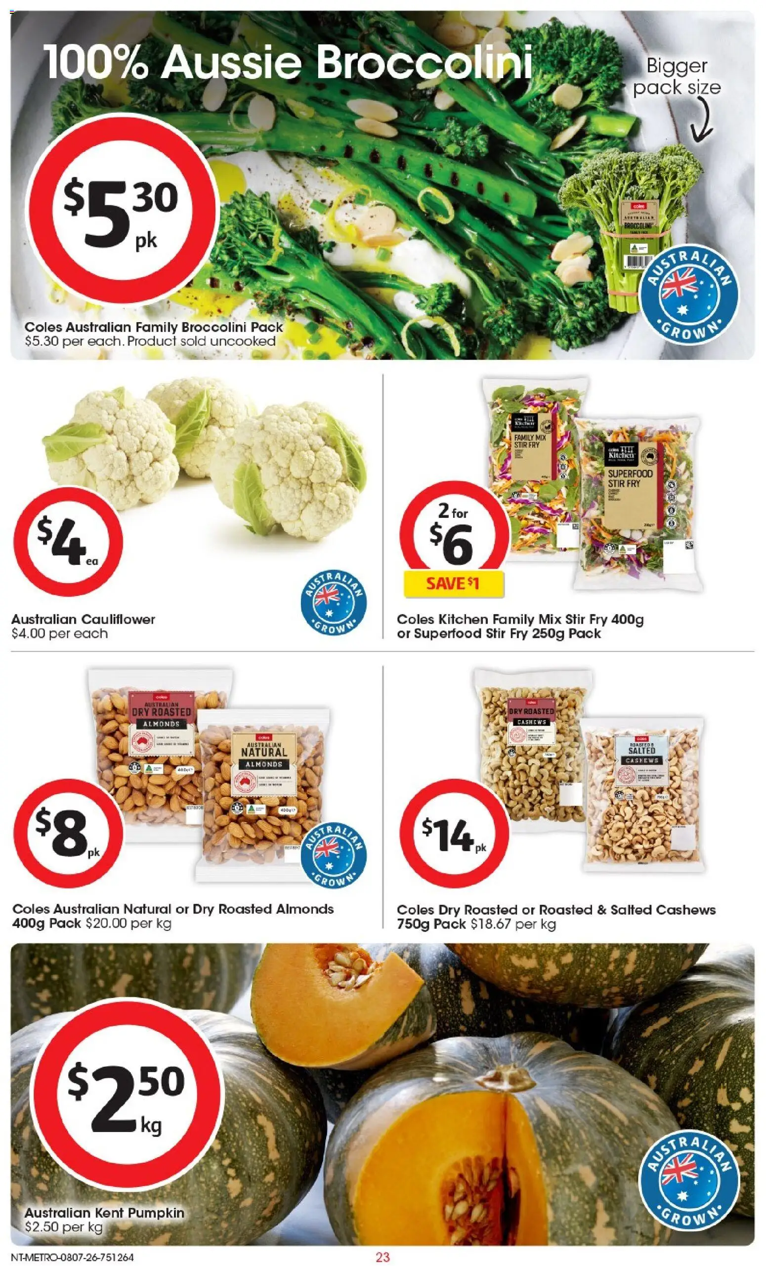 Coles catalogue - valid from 08/07/2026 | Page: 23 | Products: Almonds, Pumpkin, Cauliflower