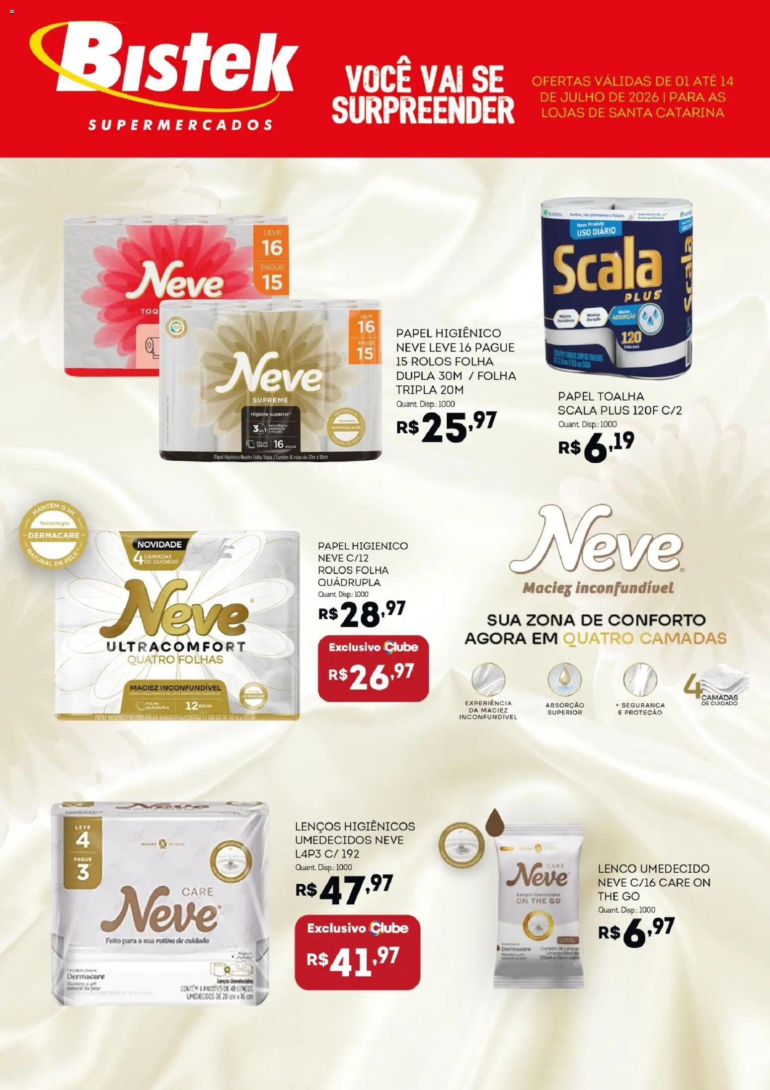Bistek Supermercados Folheto - válido de 01/07/2026 | Página: 1 | Produtos: Papel toalha, Lenço, Lenço umedecido, Papel higiênico