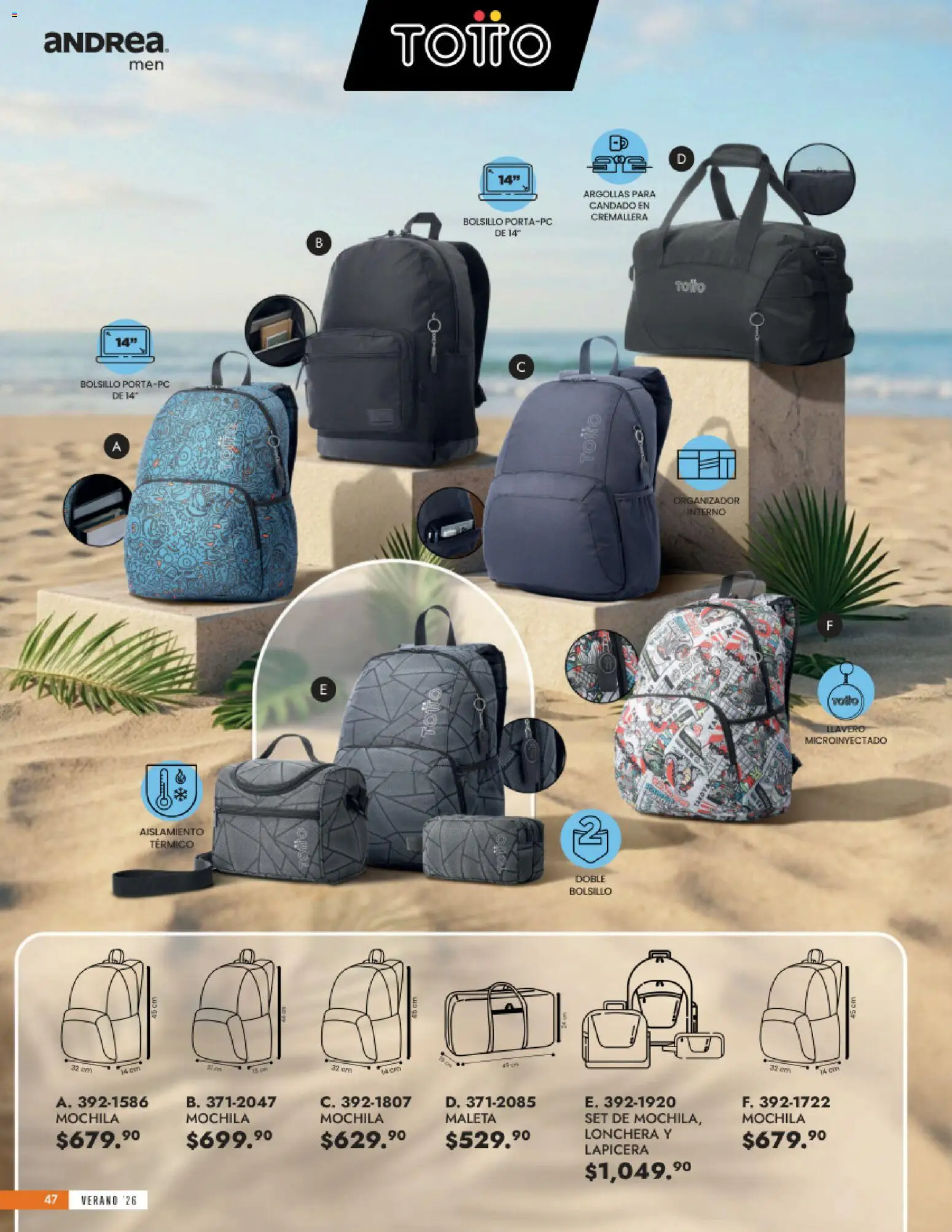 Nuevas ofertas de Andrea válidas en toda la República Mexicana desde el 24/05/2026. ¡Encuentra las mejores ofertas en Andrea catálogo Accesorios para todos! | Página: 47 | Productos: Llavero, Mochila, Maleta, Organizador