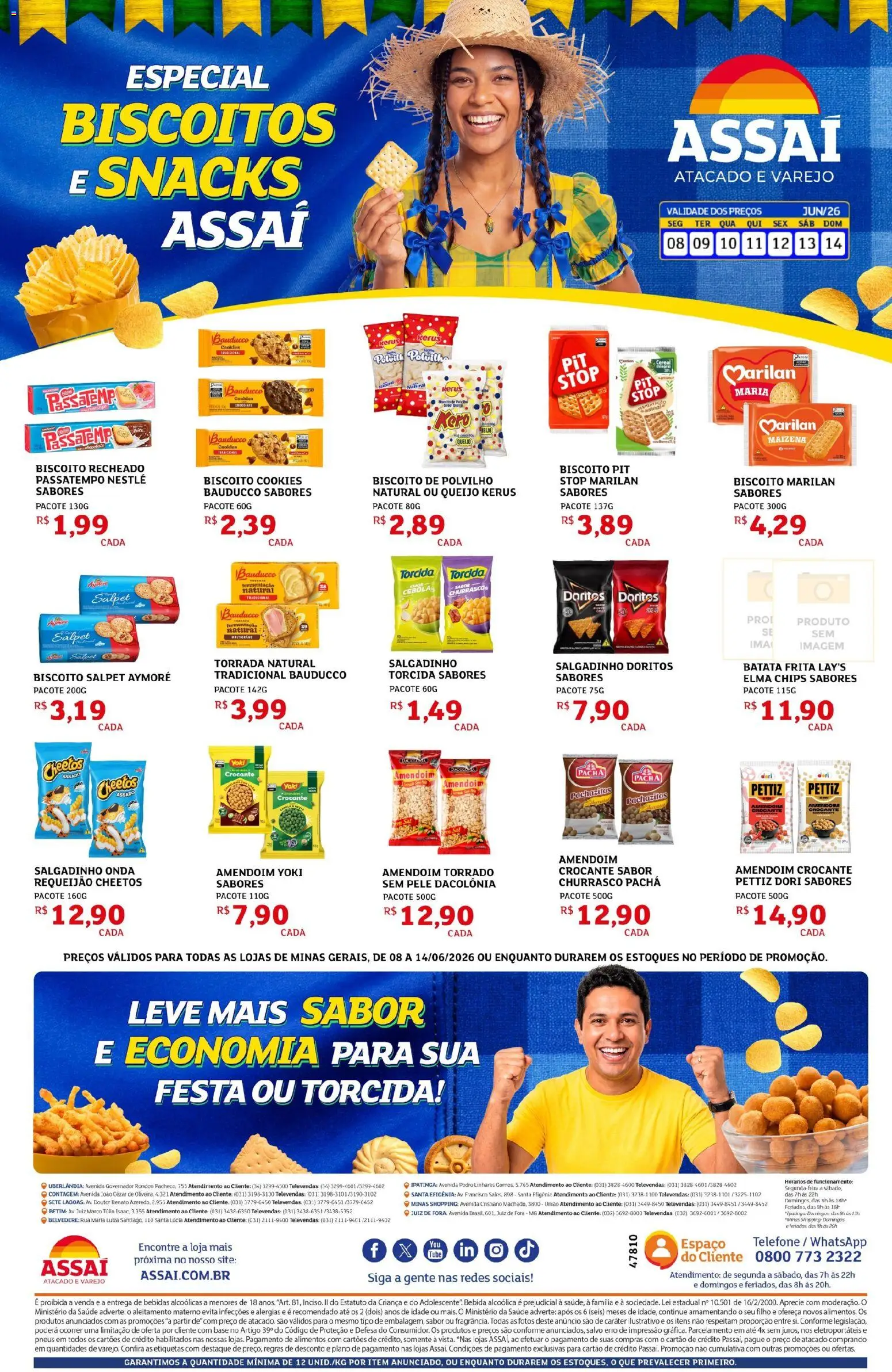 Assaí Atacadista Folheto - válido de 08.06.2026 | Página: 1 | Produtos: Queijo, Bebida, Biscoito recheado, Requeijão