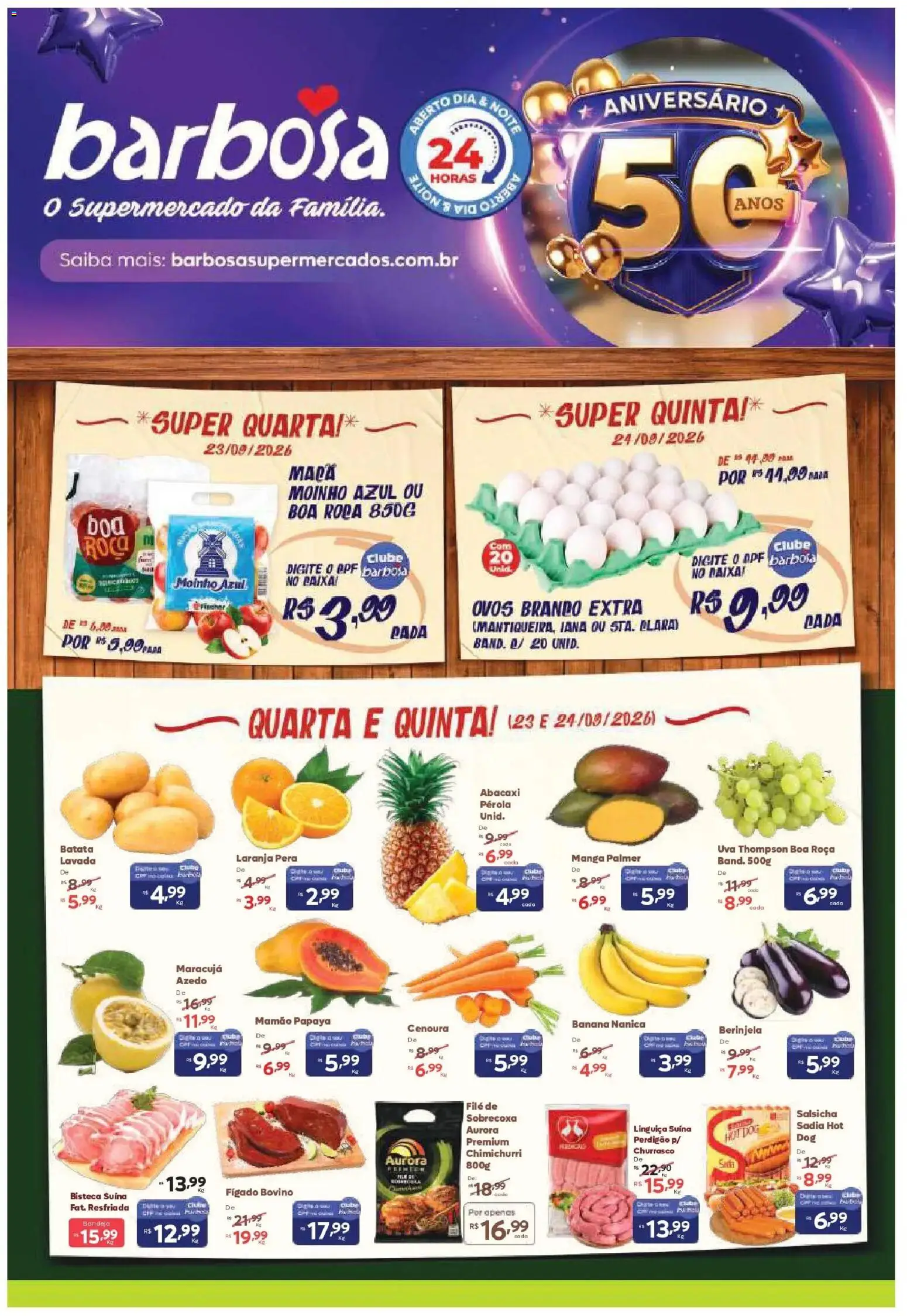 Barbosa Supermercados Folheto - válido de 23/09/2026 | Página: 1 | Produtos: Pera, Manga, Bandeja, Batata