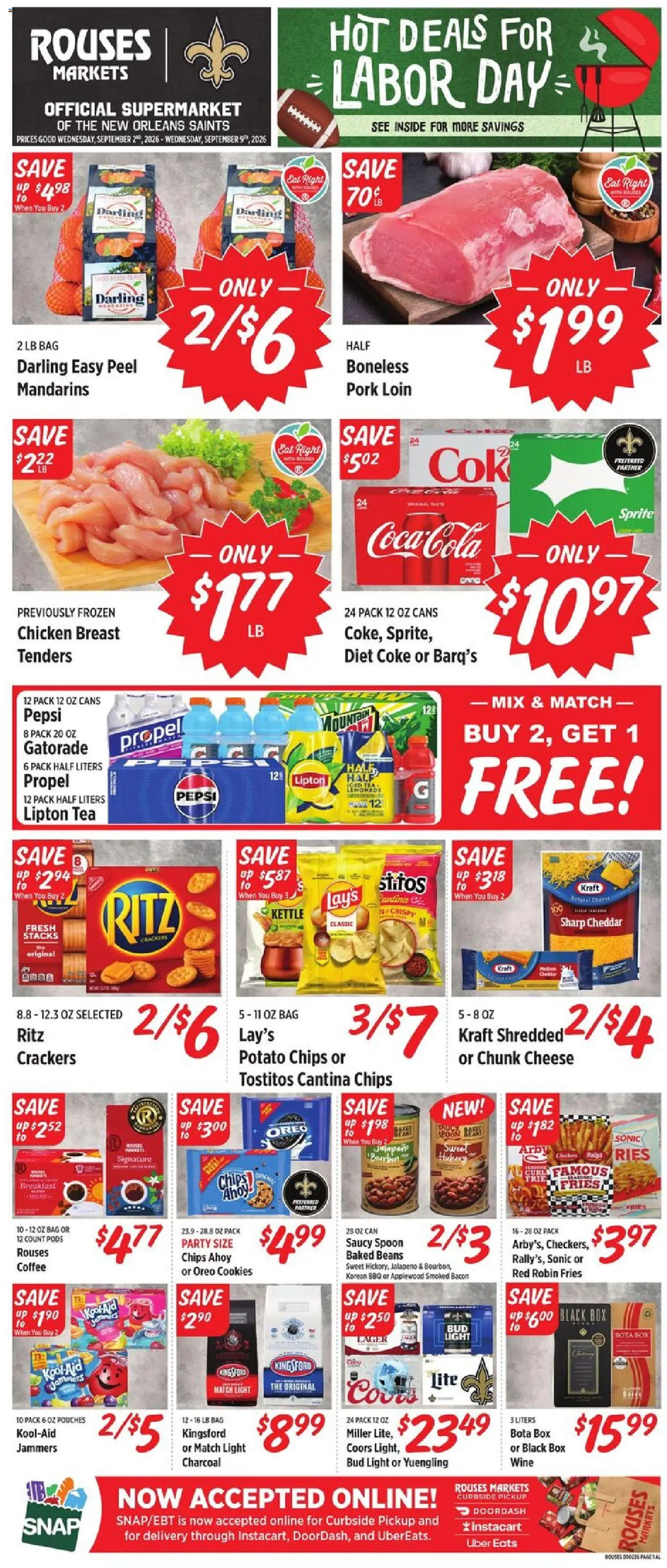 Rouses Weekly Ad - valid from 09/02/2026 | Page: 1 | Products: Chicken, Wine, Tea, Kettle