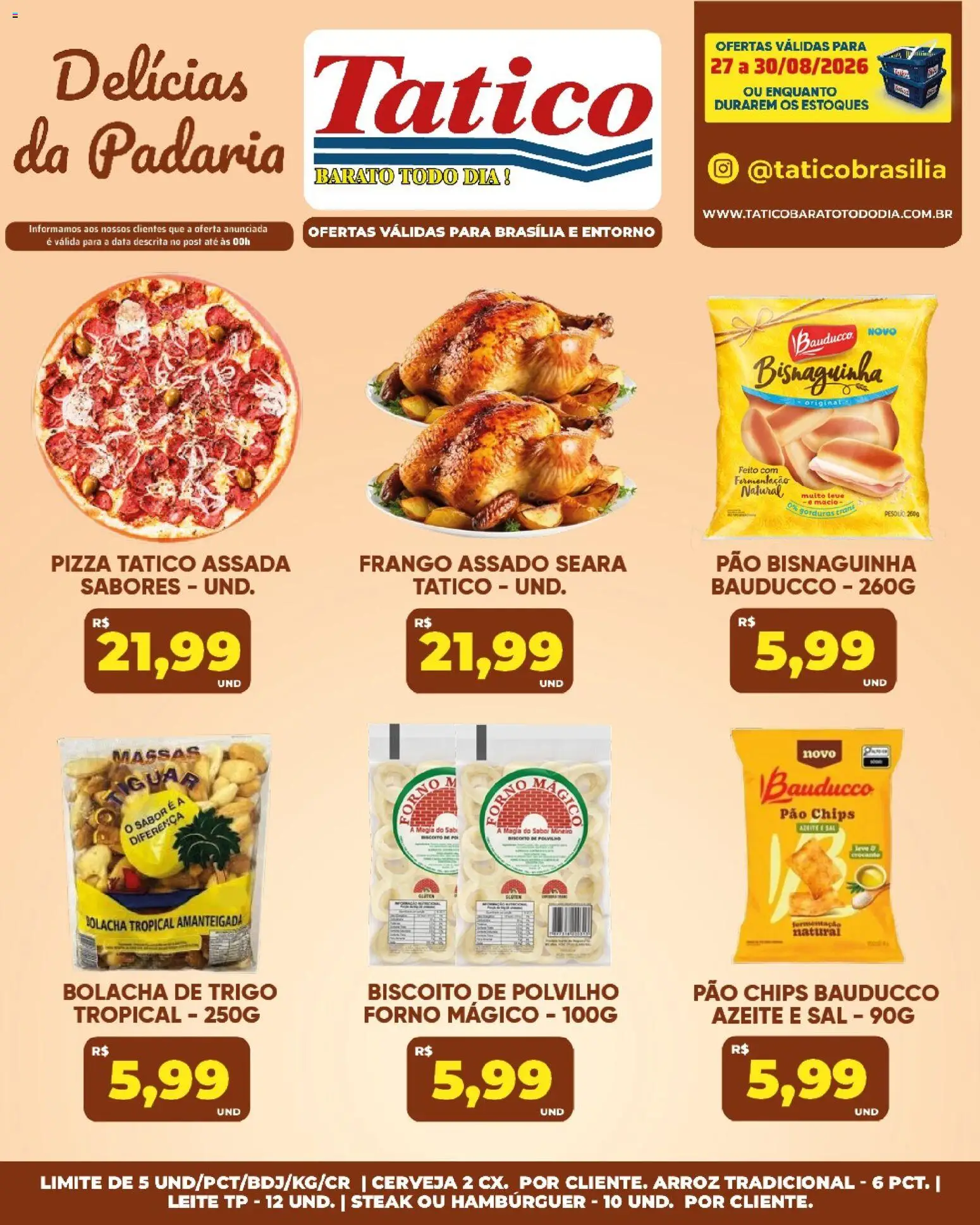 Tatico Folheto - válido de 27/08/2026 | Página: 19 | Produtos: Pizza, Bolacha, Hambúrguer, Frango