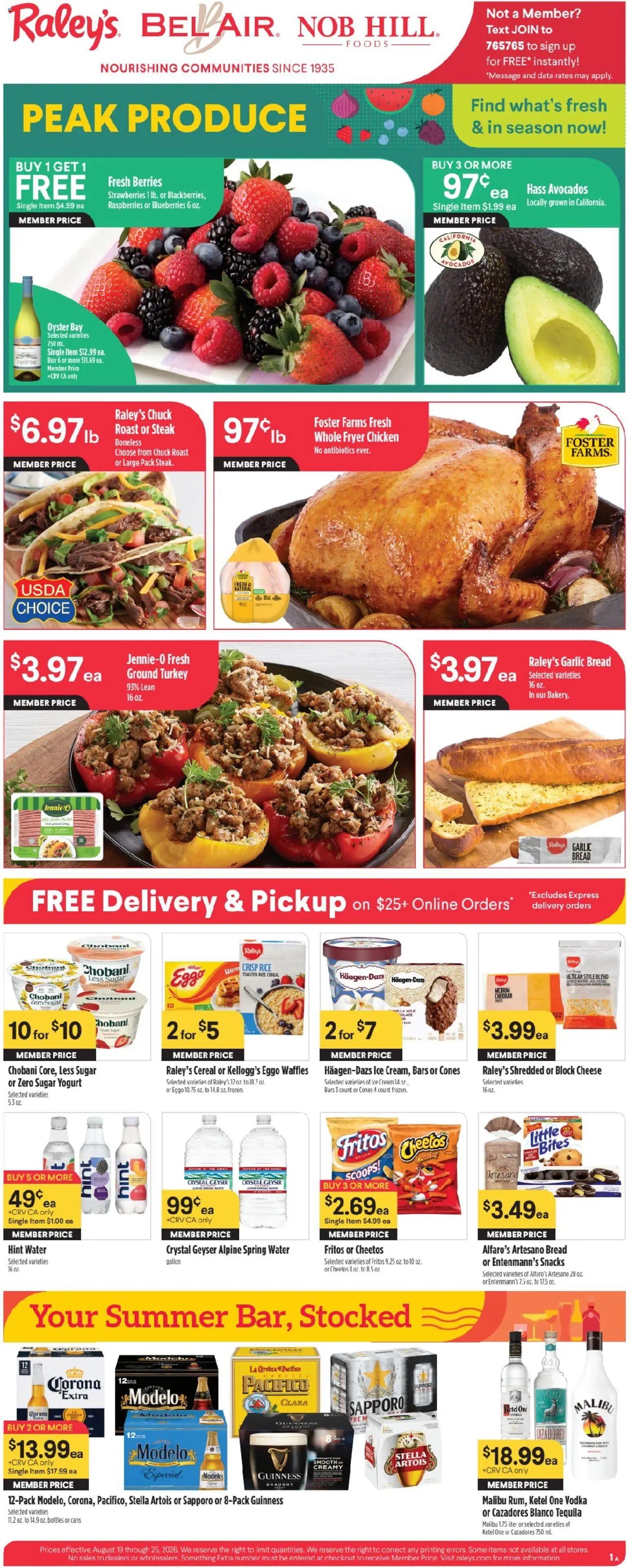 Raley's Weekly Ad - valid from 08/19/2026 | Page: 1 | Products: Malibu, Water, Sugar, Cereal