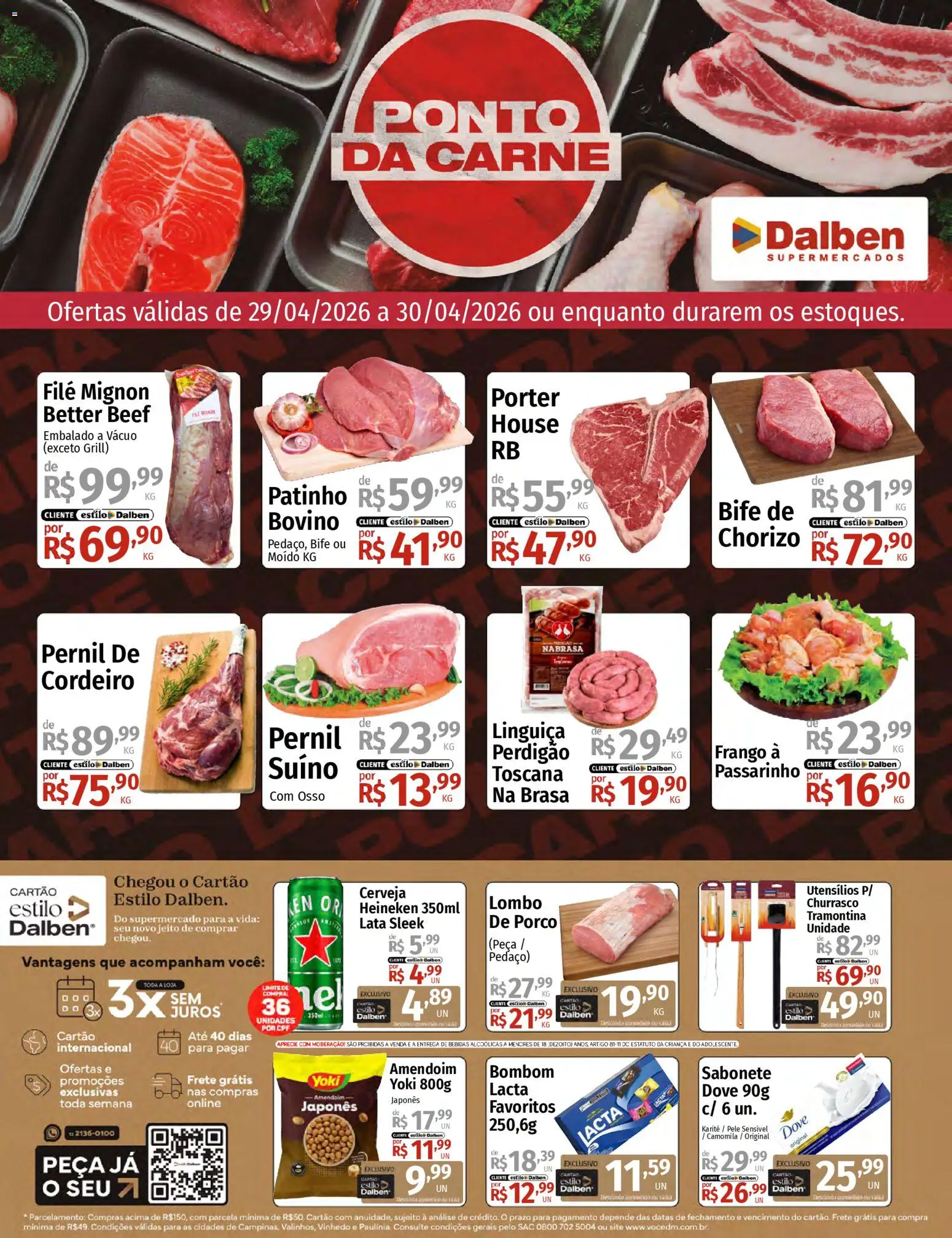 Supermercado Dalben Folheto - válido de 29.04.2026 | Página: 1 | Produtos: Linguiça, Pernil, Cerveja, Heineken
