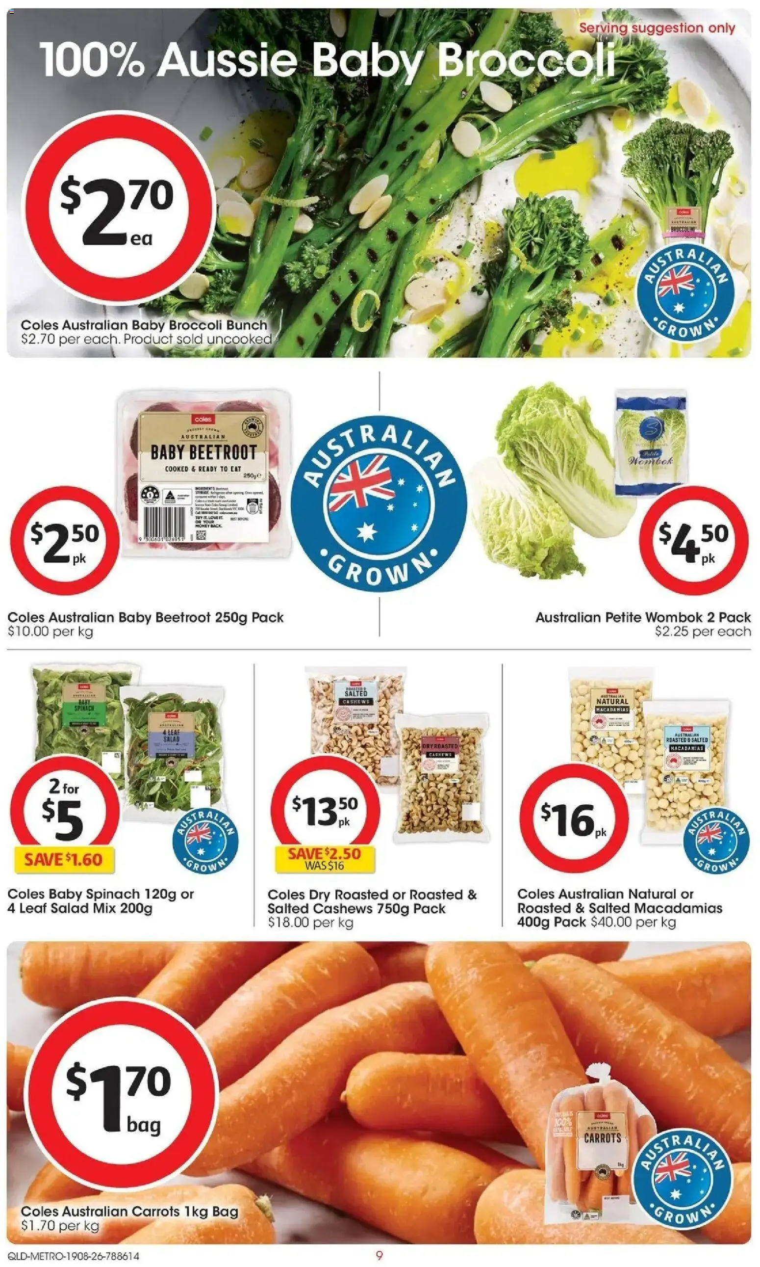 Coles catalogue - valid from 19/08/2026 | Page: 9 | Products: Carrots, Baby spinach, Beetroot, Bag