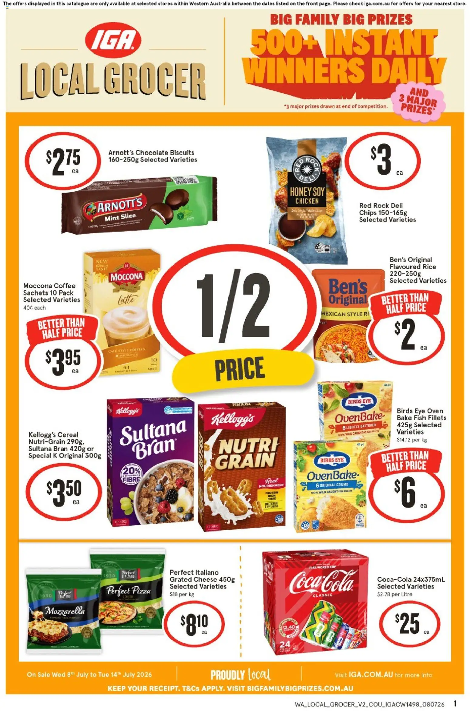 IGA catalogue - valid from 08/07/2026 | Page: 1 | Products: Coffee, Honey, Chicken, Rice