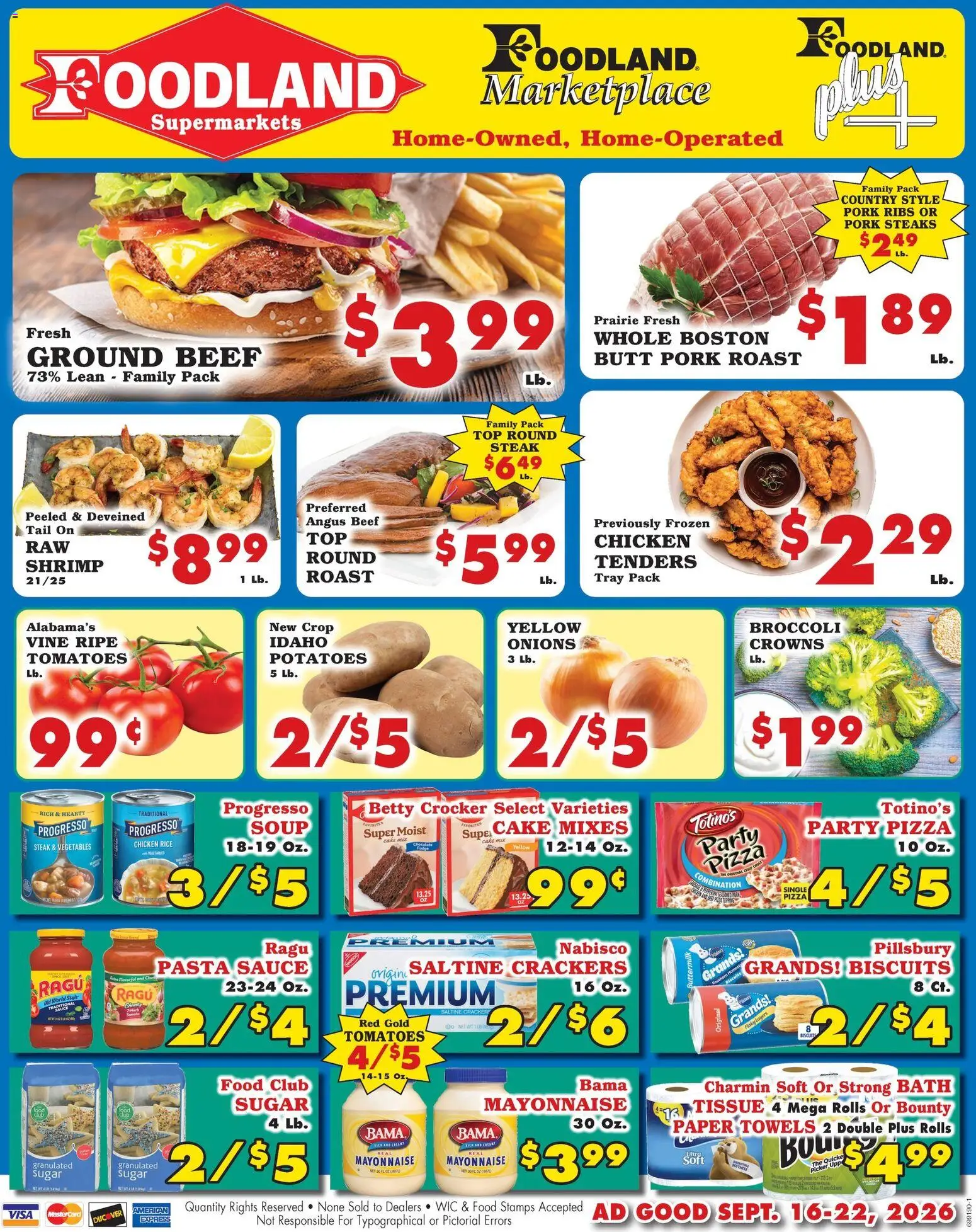 Foodland Weekly Ad - Supermarkets - valid from 09/16/2026 | Page: 1 | Products: Pork roast, Beef, Pasta, Cake