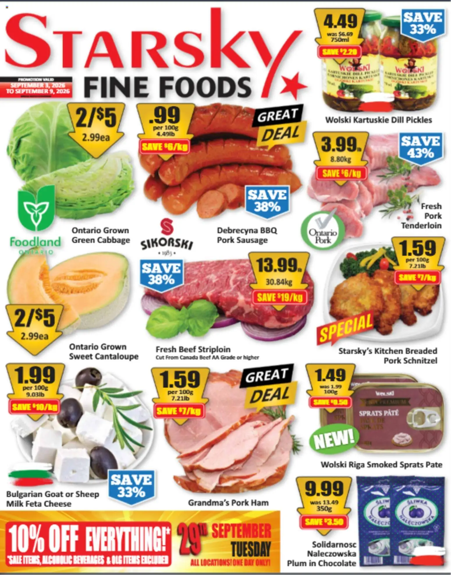 Starsky flyer valid from Sep 3, 2026 | Page: 1 | Products: Beef, Sausage, Pickles, Pork