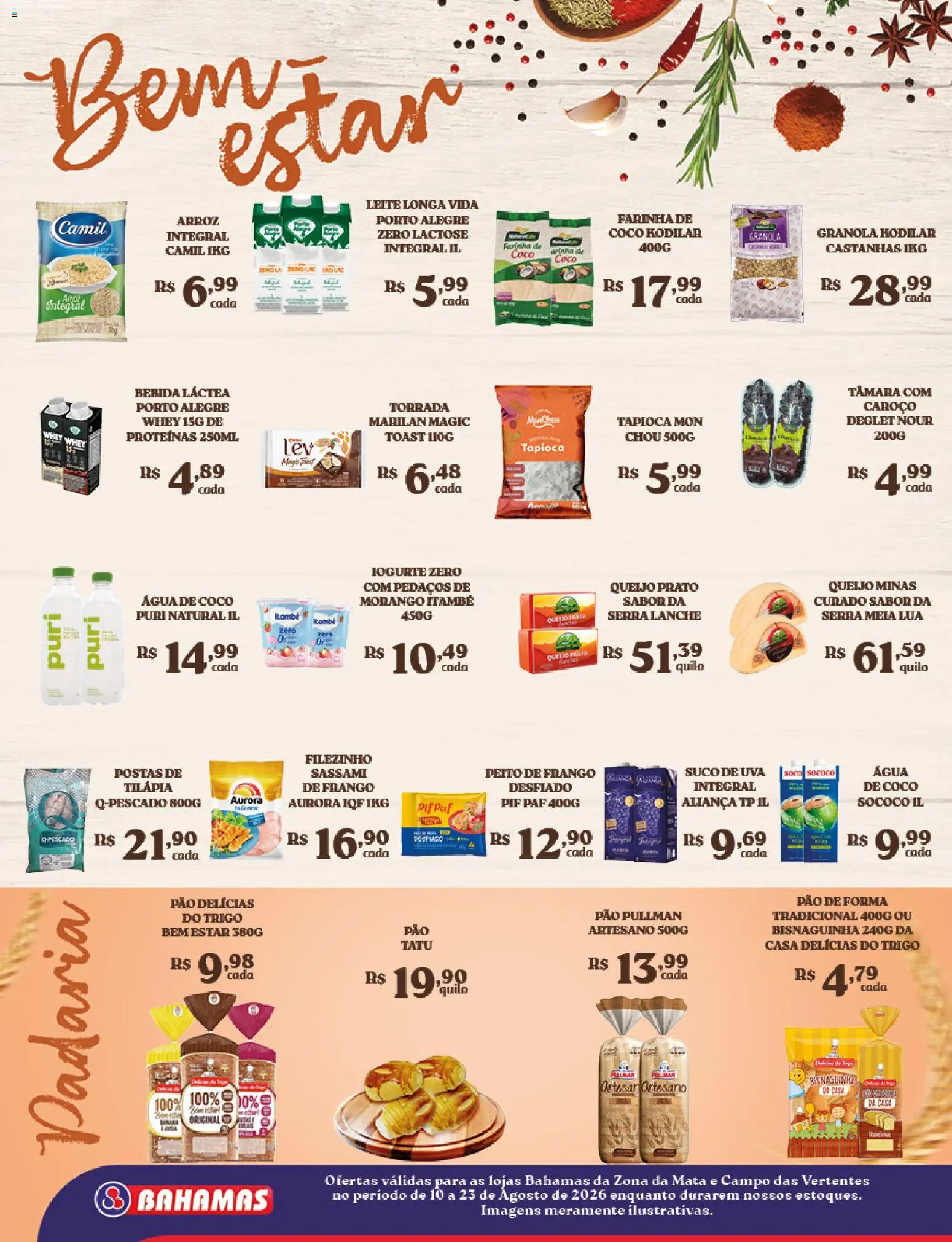 Bahamas Supermercados Folheto - válido de 10/08/2026 | Página: 4 | Produtos: Água de coco, Pão, Arroz, Peito de frango