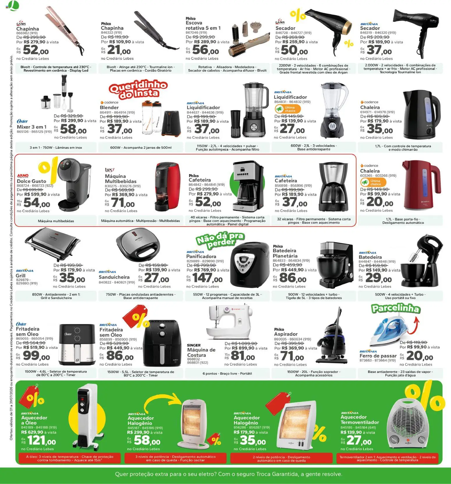 Lebes Folheto - válido de 01/07/2026 | Página: 8 | Produtos: Máquina de costura, Escova, Cafeteira, Xícaras