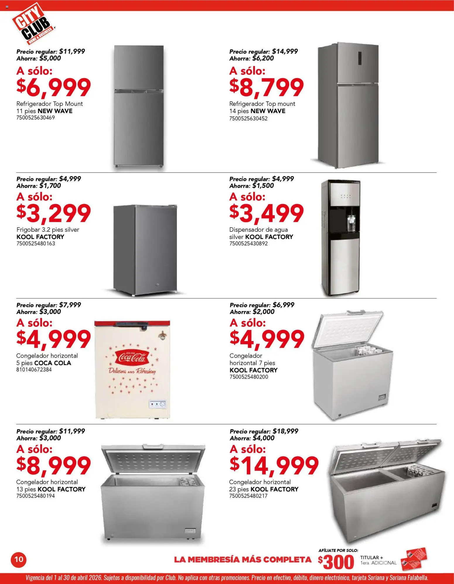 Nuevas ofertas de City Club válidas en toda la República Mexicana desde el 01.04.2026. ¡Encuentra las mejores ofertas en City Club catálogo! | Página: 10 | Productos: Refrigerador, Agua, Congelador, Top