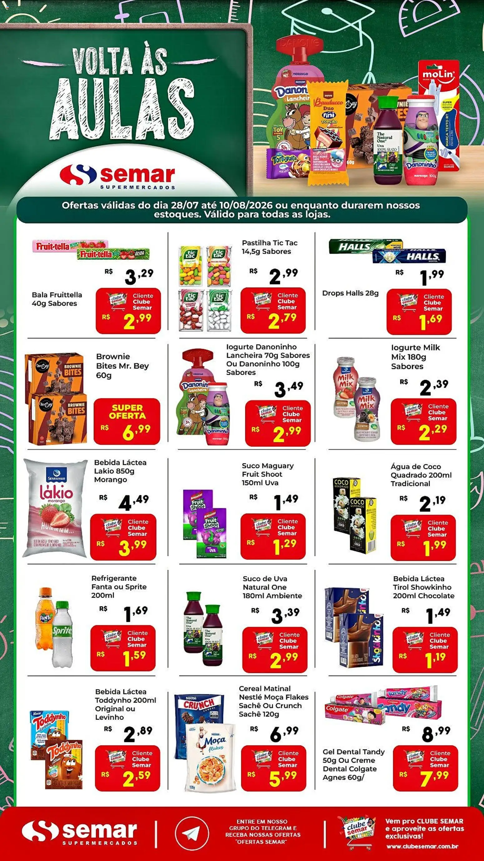 Semar Supermercado Folheto - válido de 28/07/2026 | Página: 1 | Produtos: Lancheira, Creme, Bebida, Refrigerante