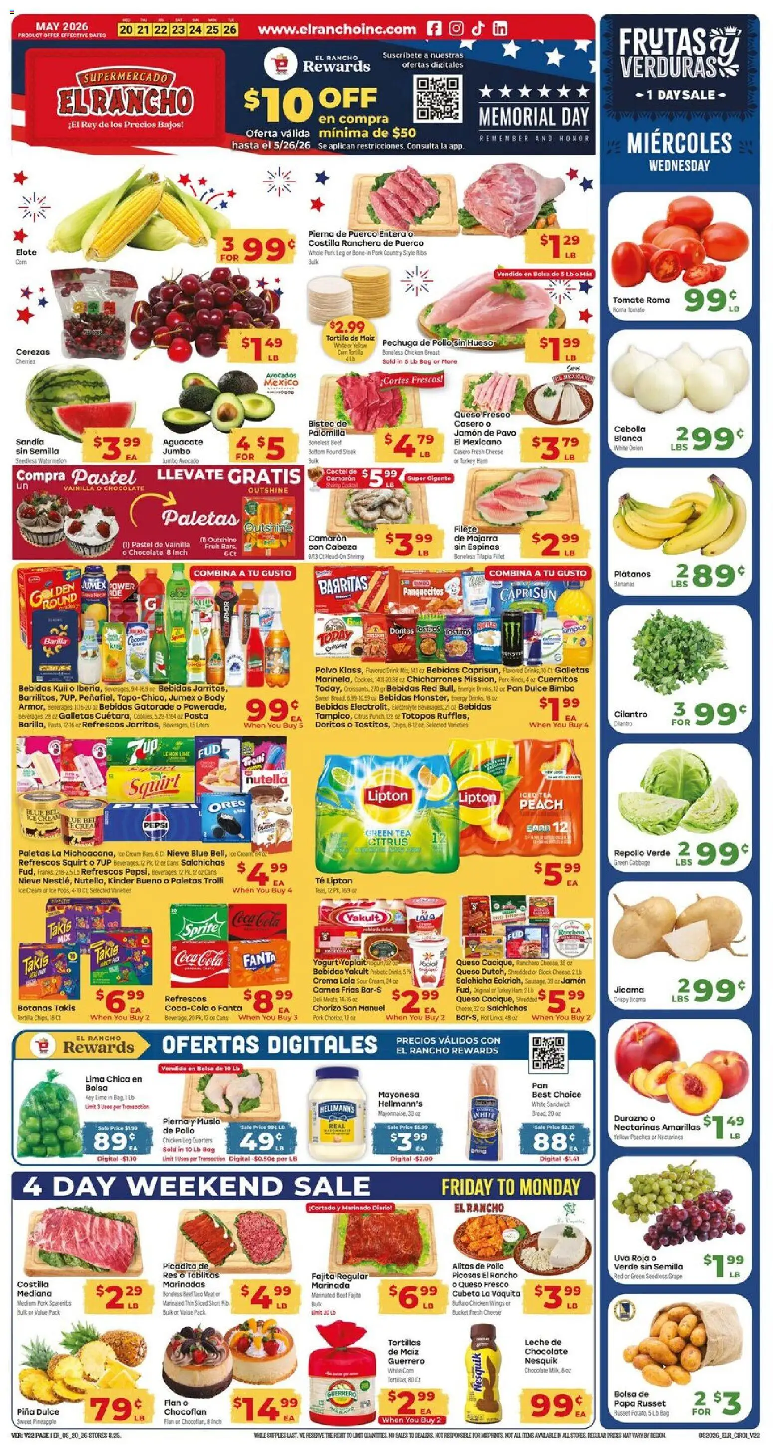 El Rancho Weekly Ad - valid from 20.05.2026 | Page: 1 | Products: Green Tea, Cream, Ice cream, Avocado