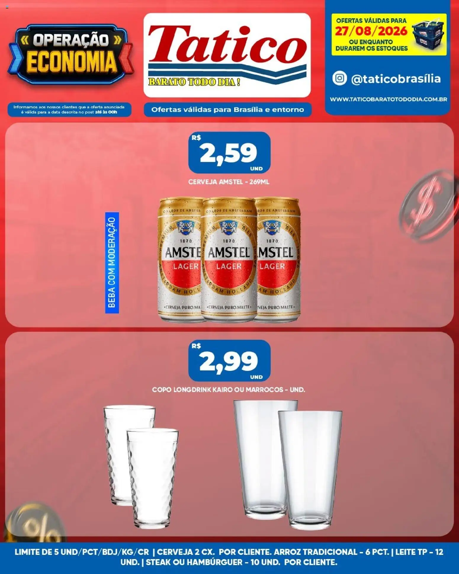 Tatico Folheto - válido de 27/08/2026 | Página: 2 | Produtos: Steak, Cerveja, Arroz, Hambúrguer