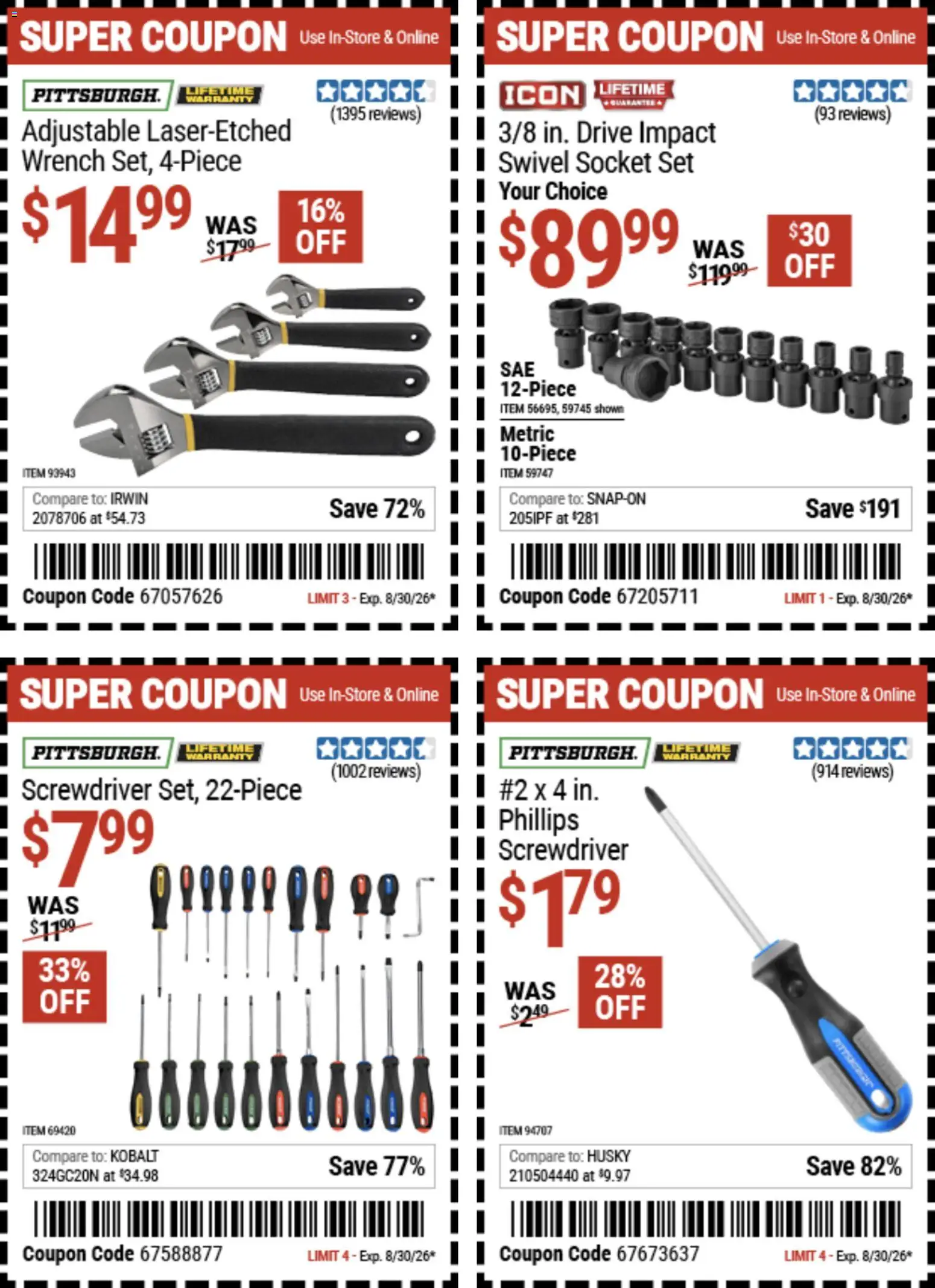 Harbor Freight Weekly Ad - valid from 08/17/2026 | Page: 12 | Products: Socket, Wrench, Screwdriver, Swivel