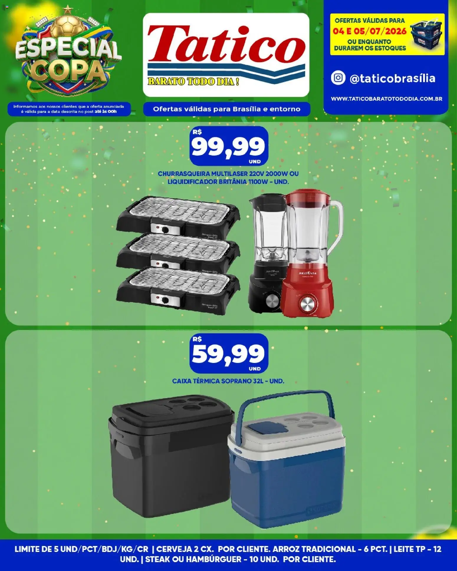 Tatico Folheto - válido de 04/07/2026 | Página: 14 | Produtos: Caixa térmica, Cerveja, Copa, Arroz