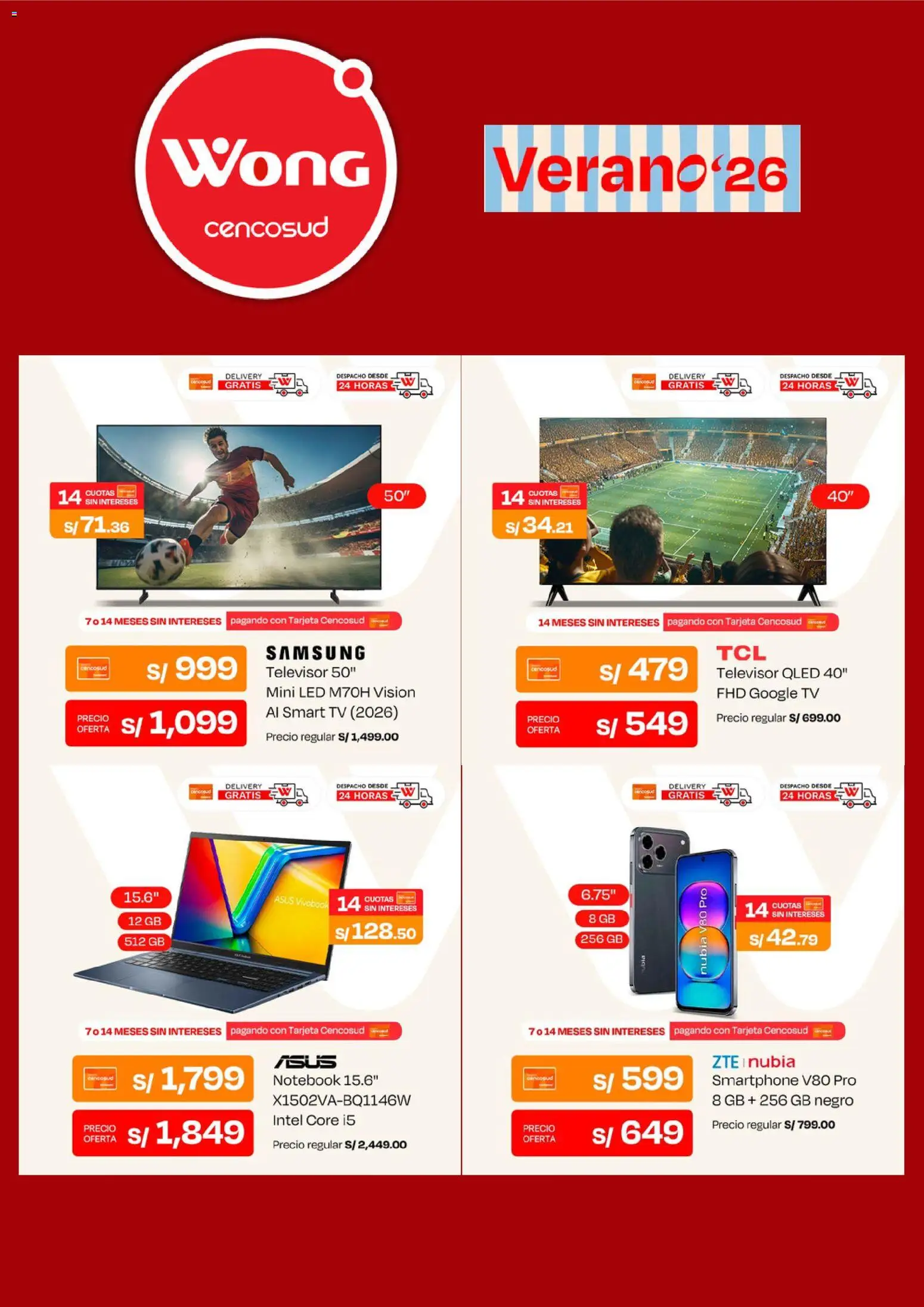 Catálogo Wong válido desde 17/07/2026 | Página: 4 | Productos: Smartphone, Notebook, Televisor